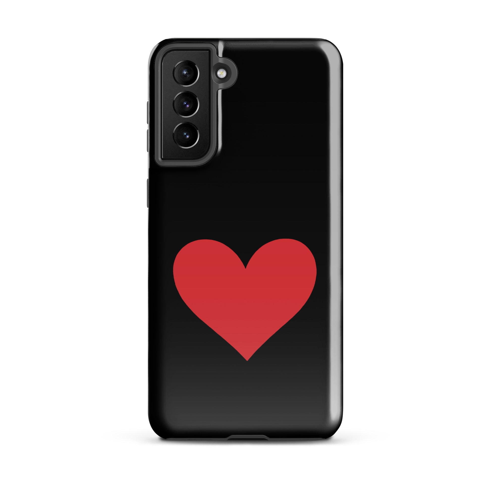 Phone Case for Samsung Galaxy featuring a vibrant red heart design on a black background.