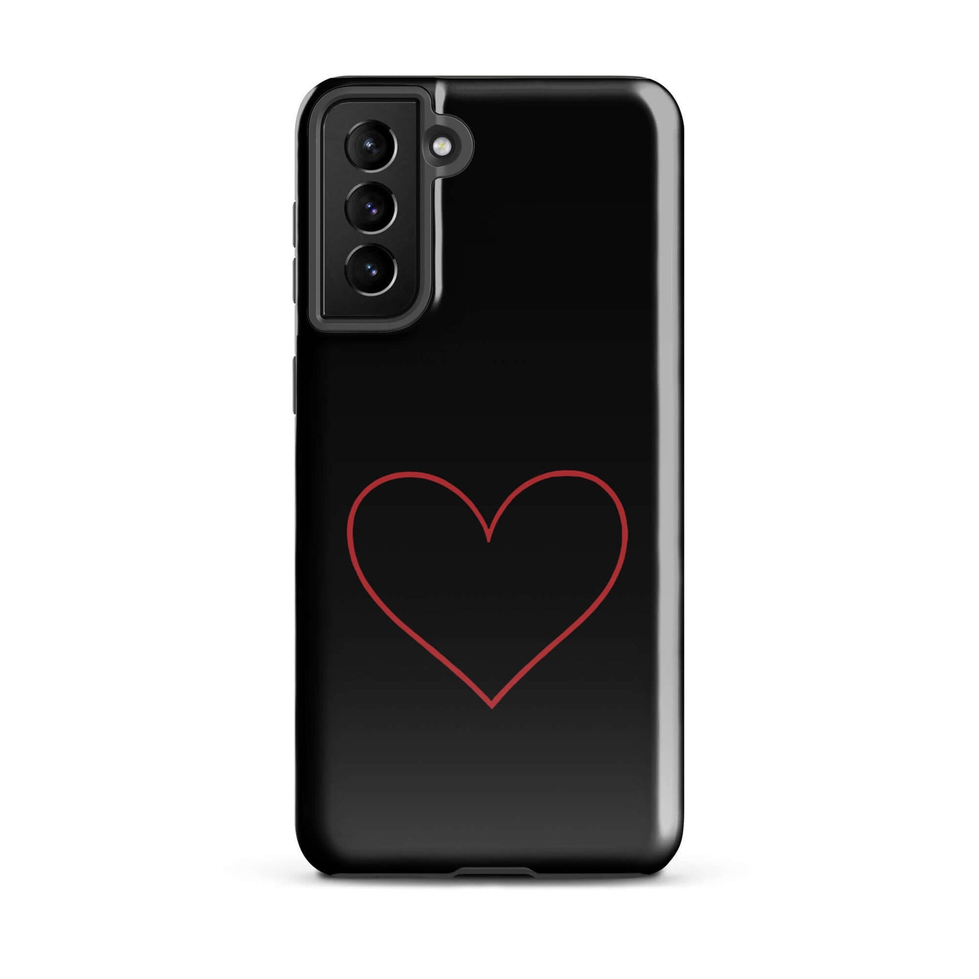 Phone Case for Samsung Galaxy featuring a minimalist crimson heart design on a sleek black background.