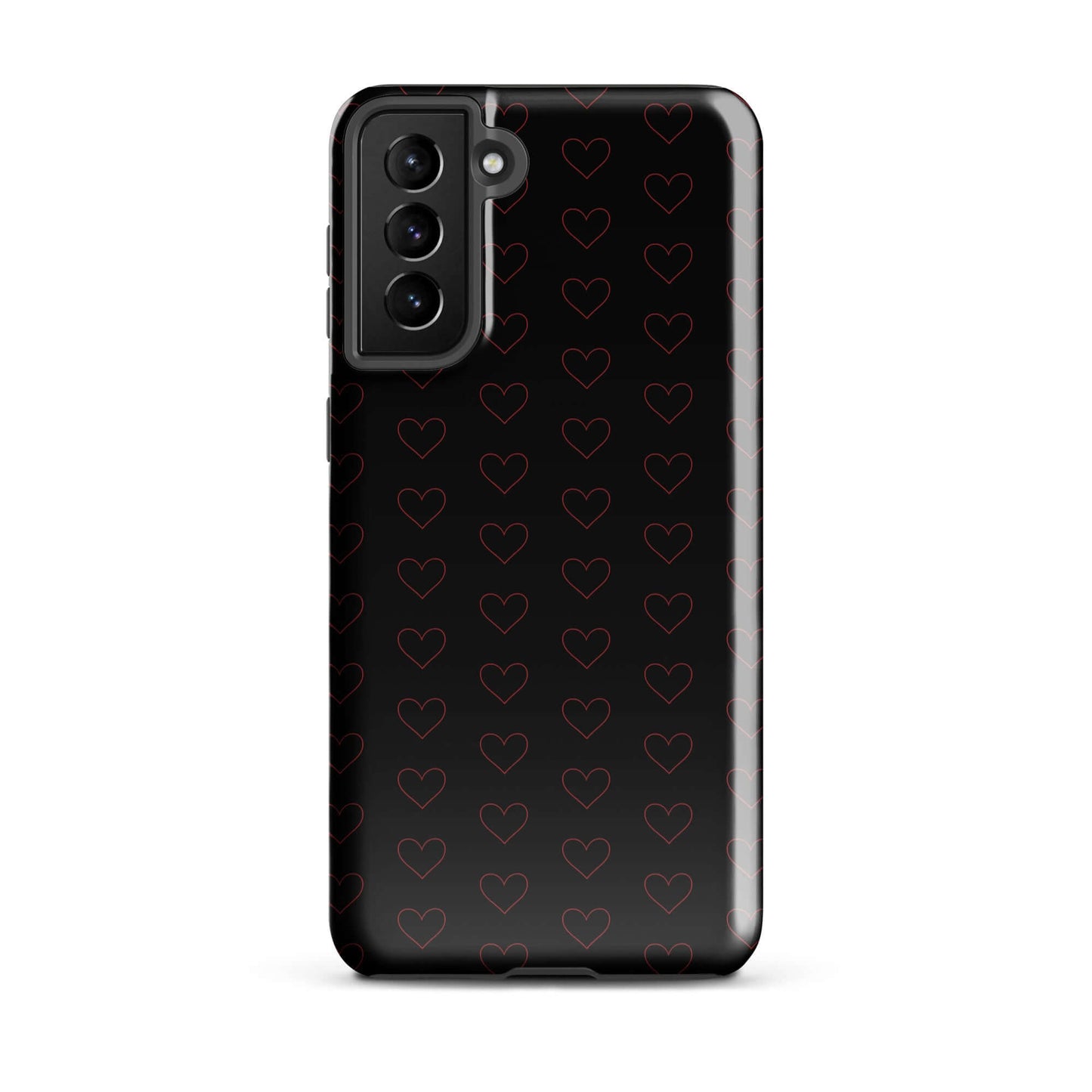 Phone Case for Samsung Galaxy featuring an elegant crimson heart pattern on a sleek black background.