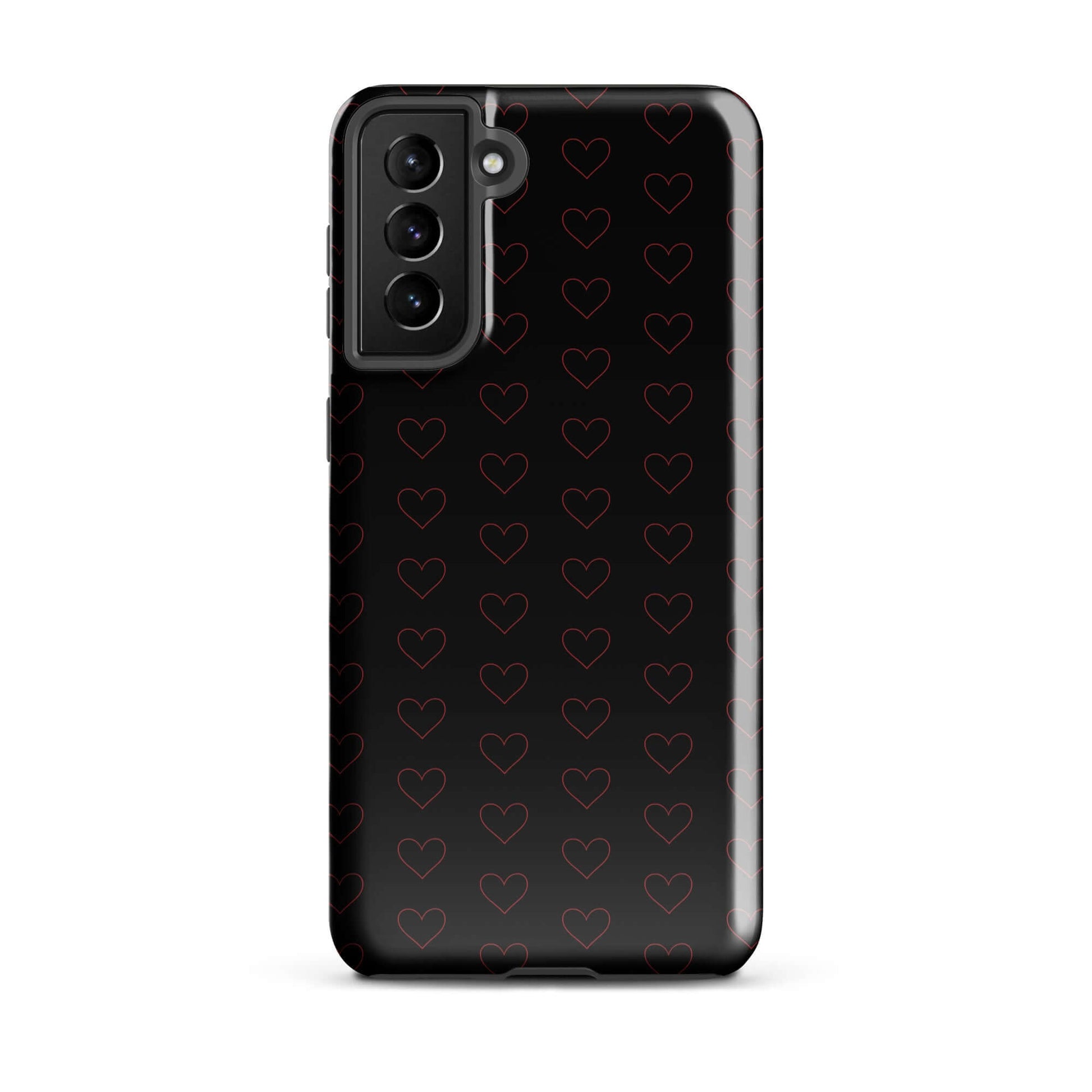 Phone Case for Samsung Galaxy featuring an elegant crimson heart pattern on a sleek black background.
