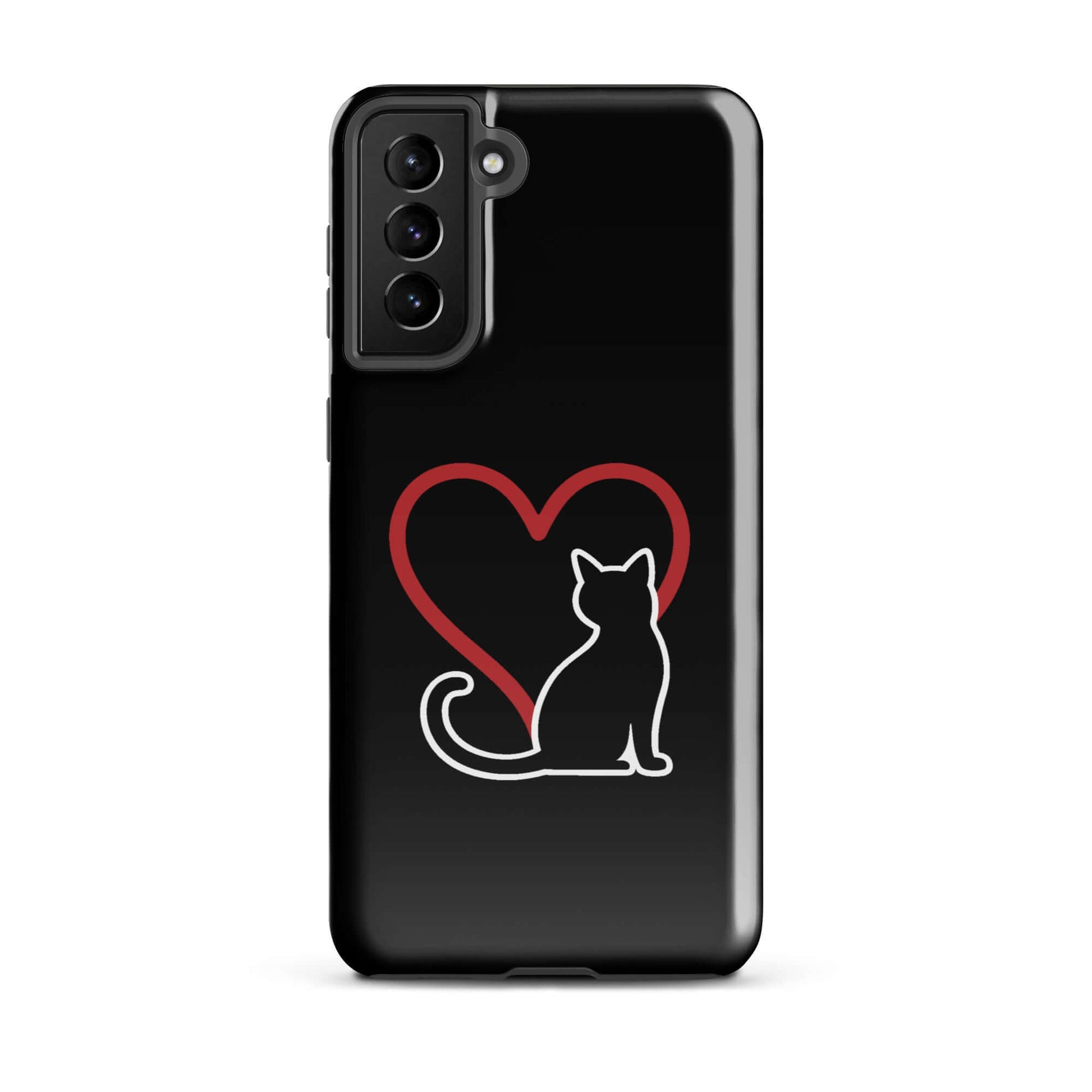 Phone Case for Samsung Galaxy featuring a minimalist cat design and a heart symbol, perfect for cat lovers.