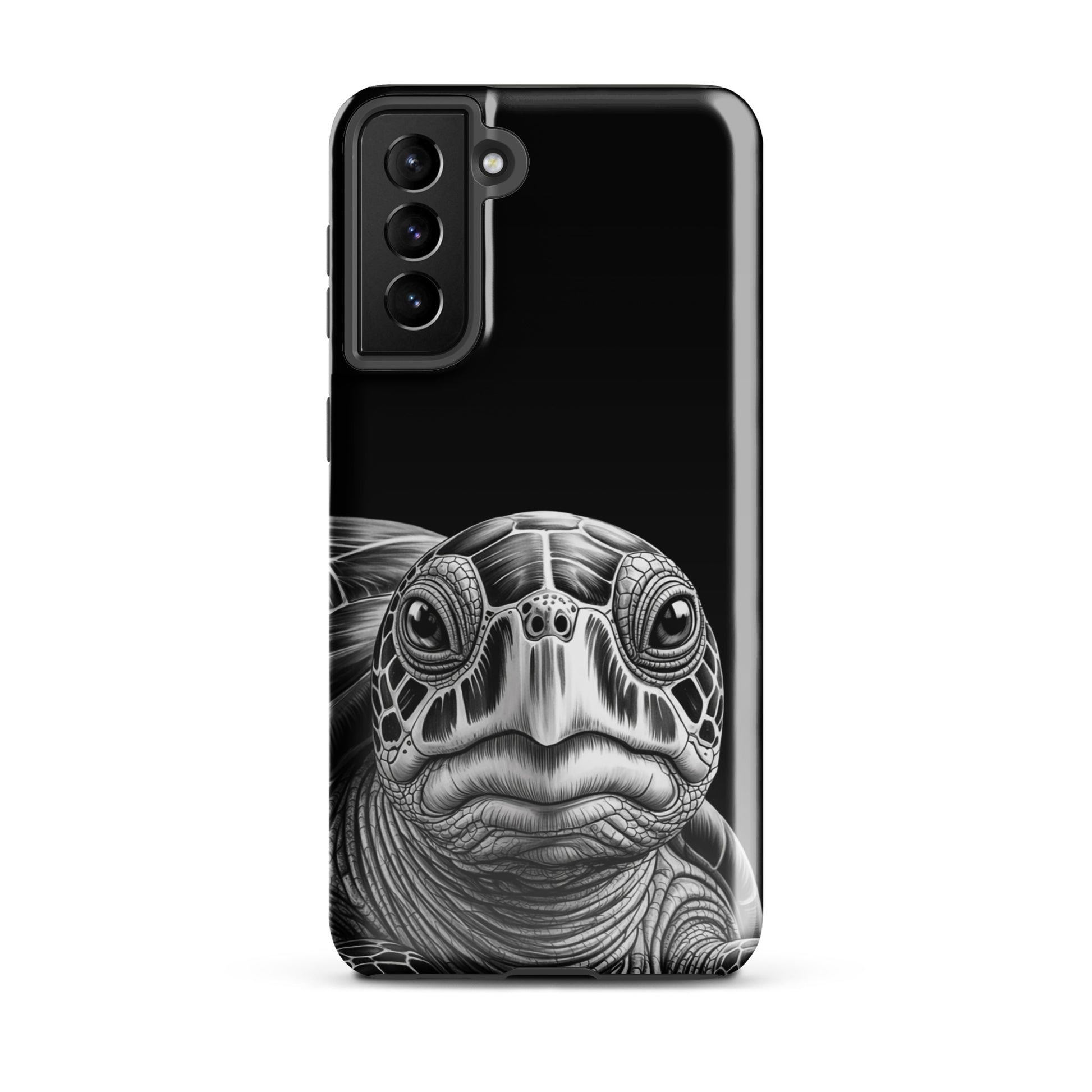 Phone Case for Samsung Galaxy featuring black-and-white ancient sea turtle sketch, showcasing intricate design and timeless protection.