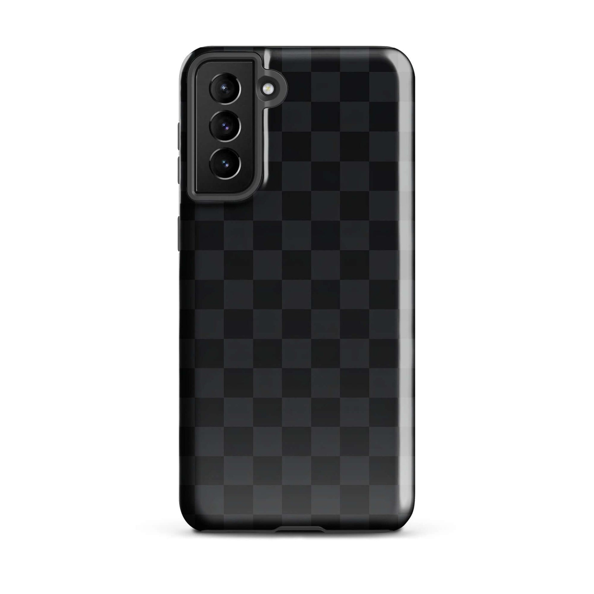 Phone Case for Samsung Galaxy with black and charcoal checkered design, sleek and modern, offering stylish protection.