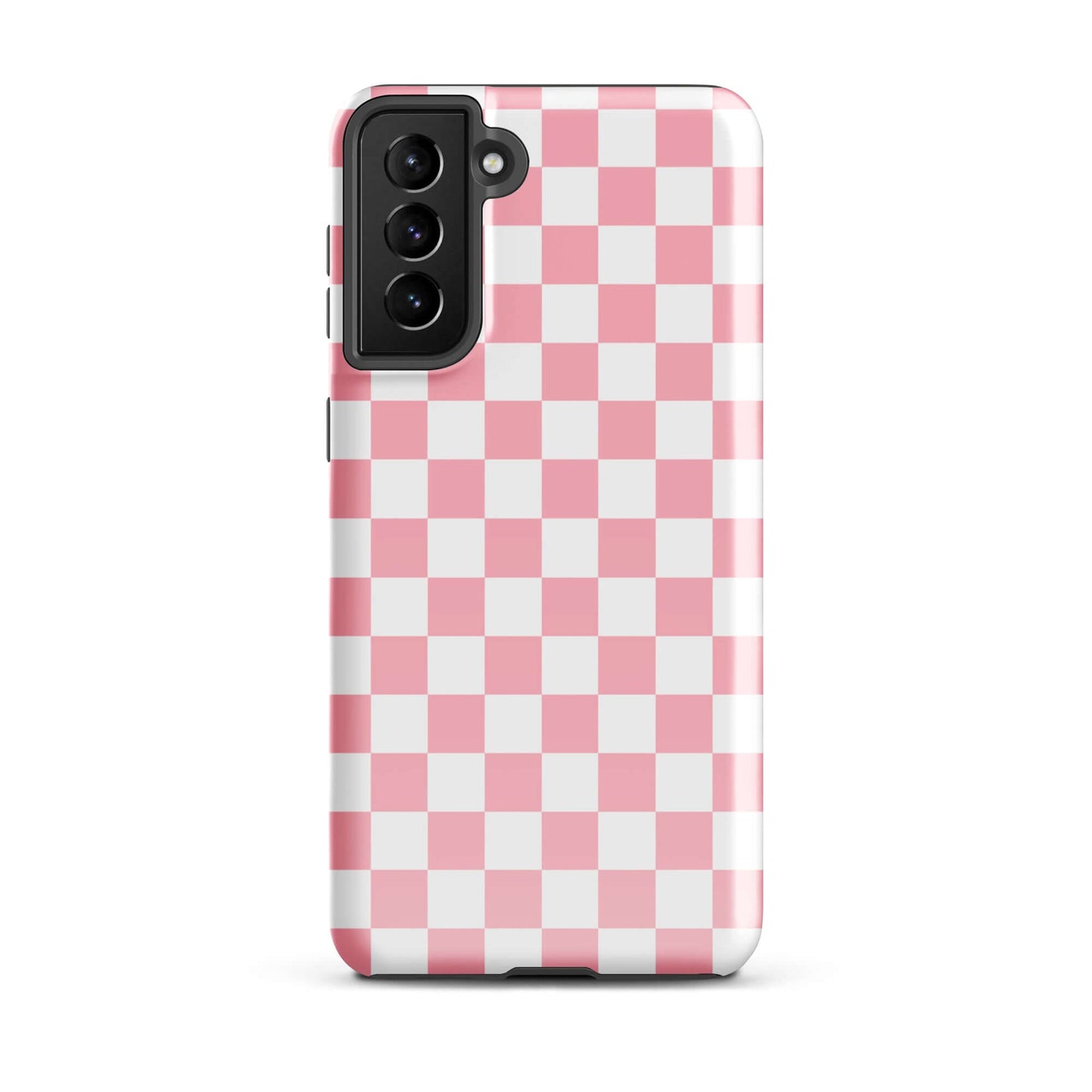 Phone Case for Samsung Galaxy with pink and white checkered pattern, playful design