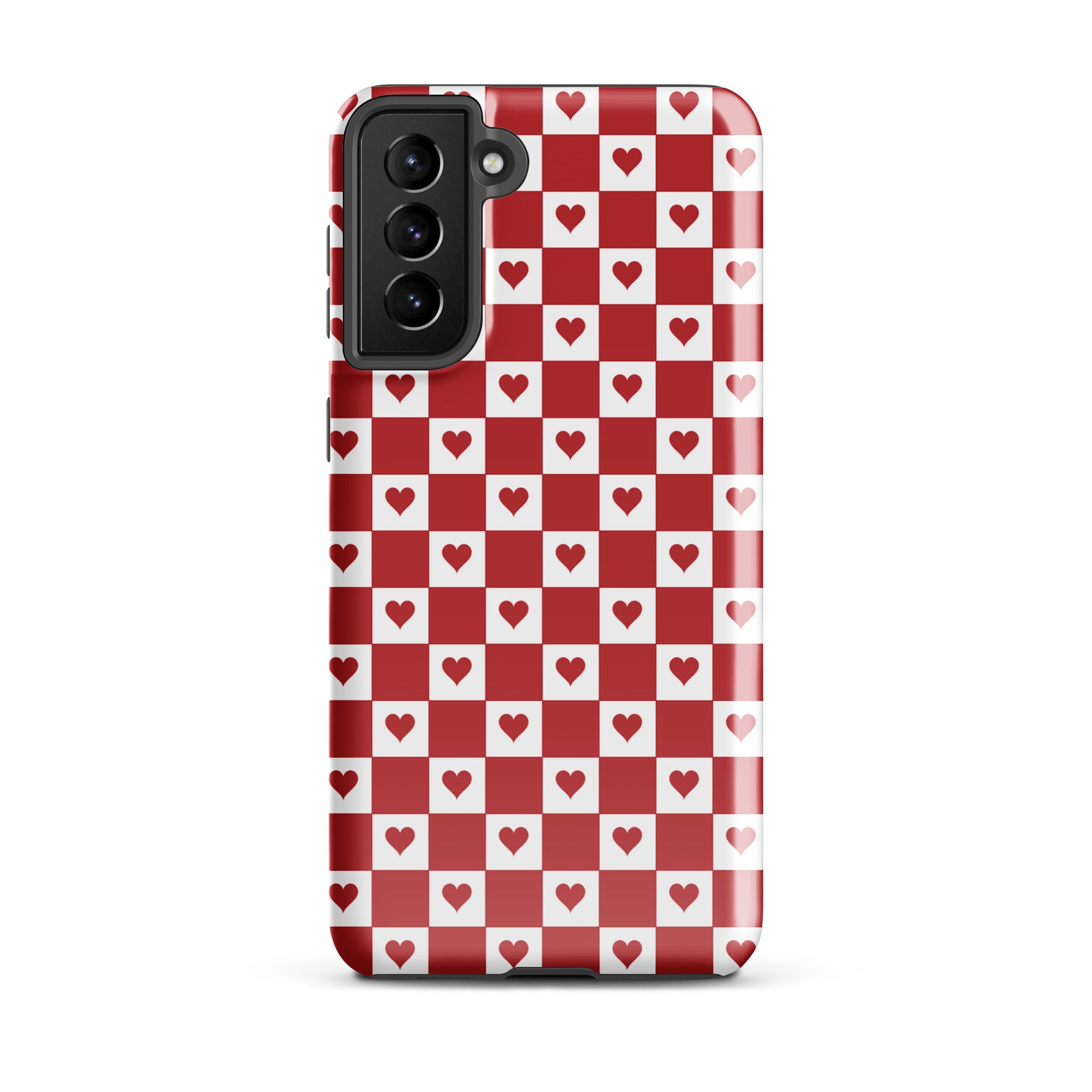 Phone Case for Samsung Galaxy with red heart checkered design, charming and playful pattern for everyday use.