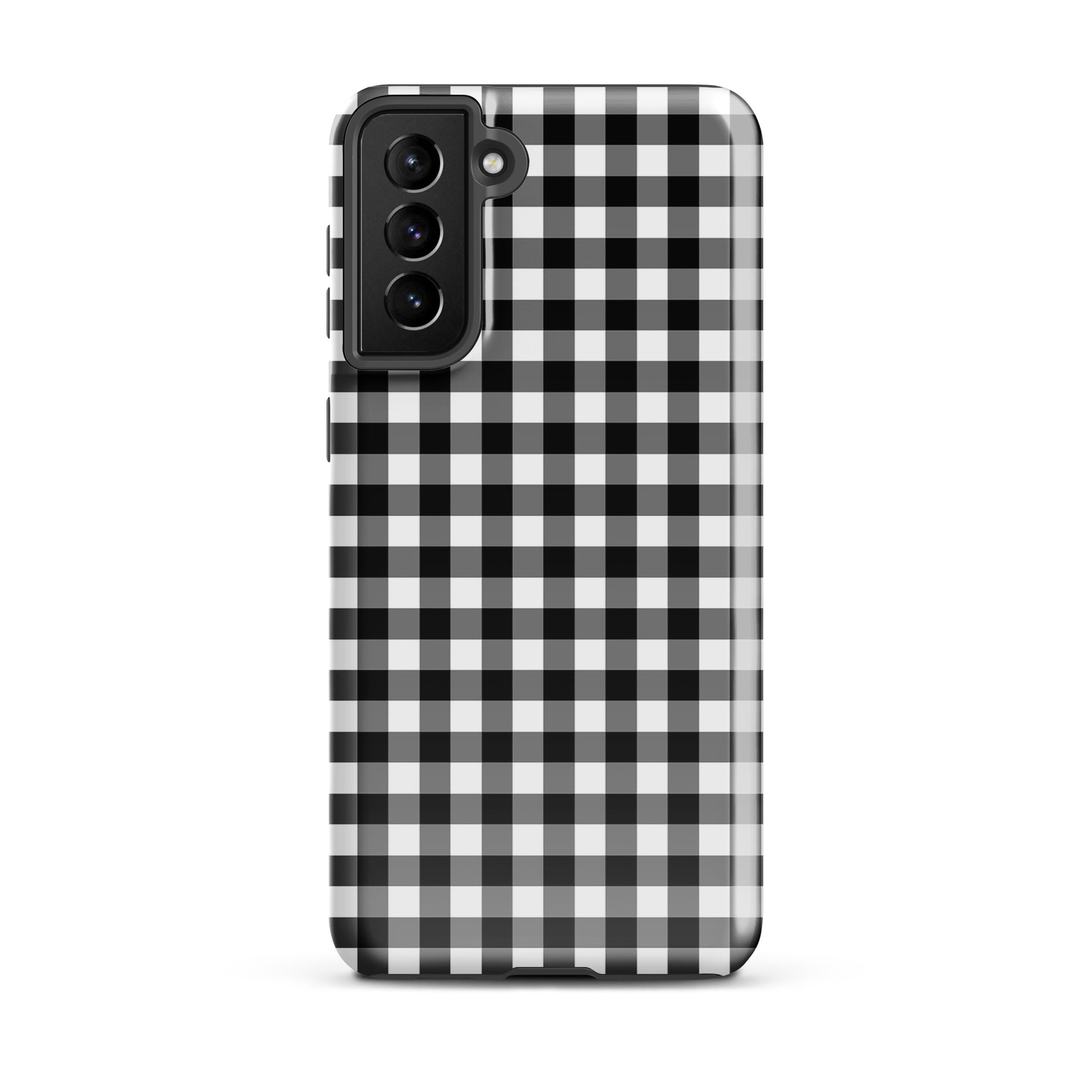 Phone Case with black and white gingham pattern for Samsung Galaxy, blending style and protection in a chic design.