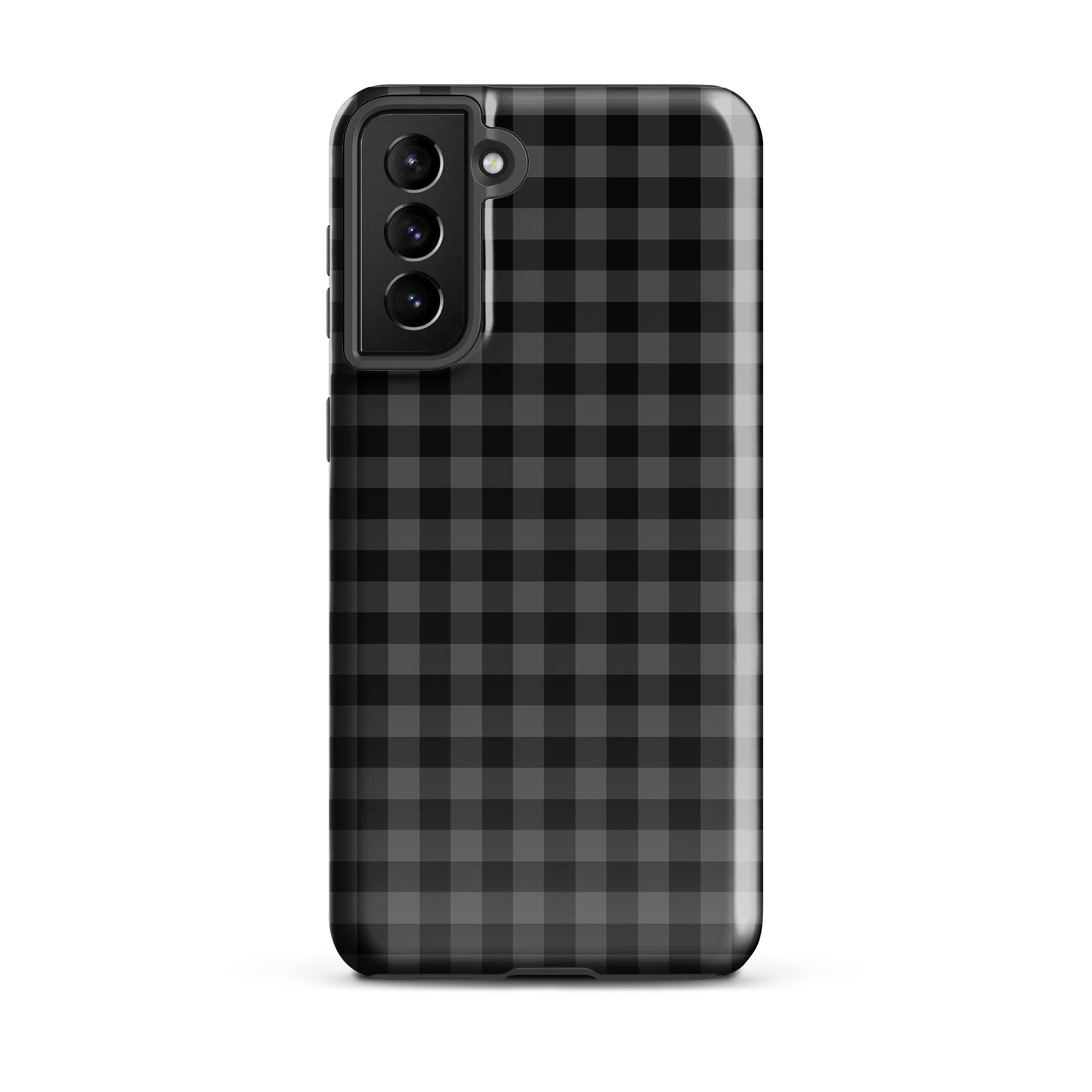 Phone Case for Samsung Galaxy with black-and-charcoal gingham pattern, combining style and protection for everyday luxury.