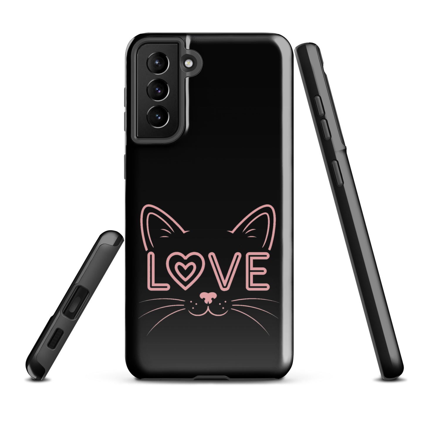 Cat Love Phone Case for Samsung Galaxy with minimalist cat face and love design.