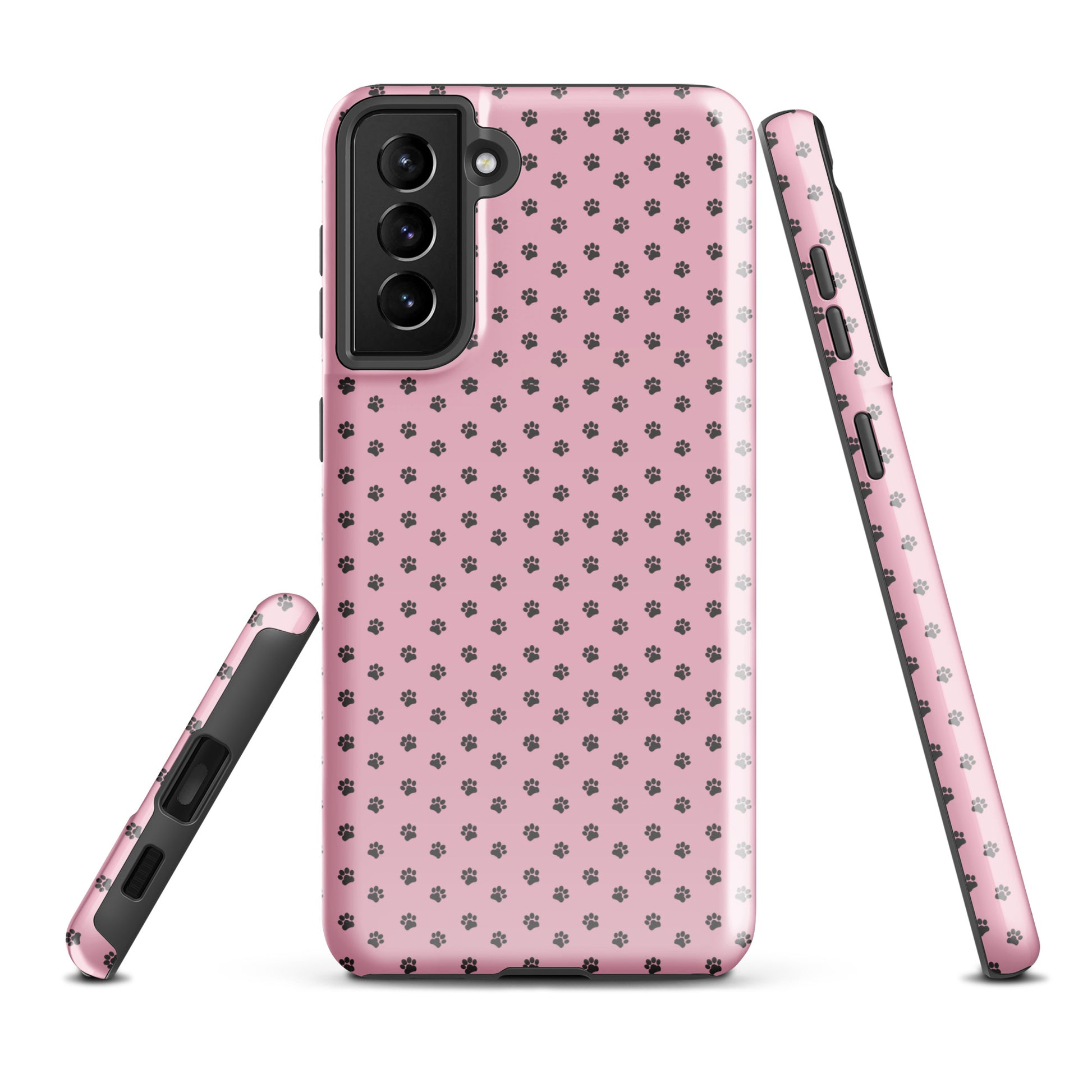 Phone Case Samsung Galaxy with pink paw-print design for playful style and protection.