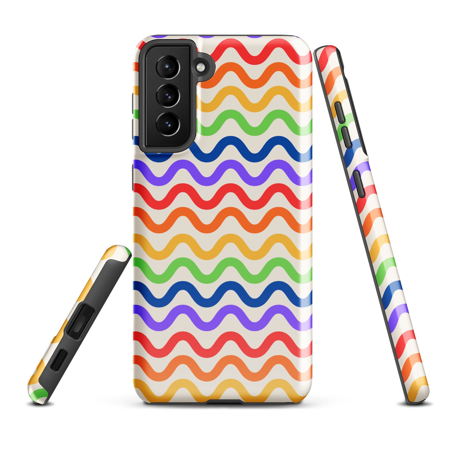 Wavy rainbow groove Phone Case for Samsung Galaxy showcasing colorful pattern and sturdy design.
