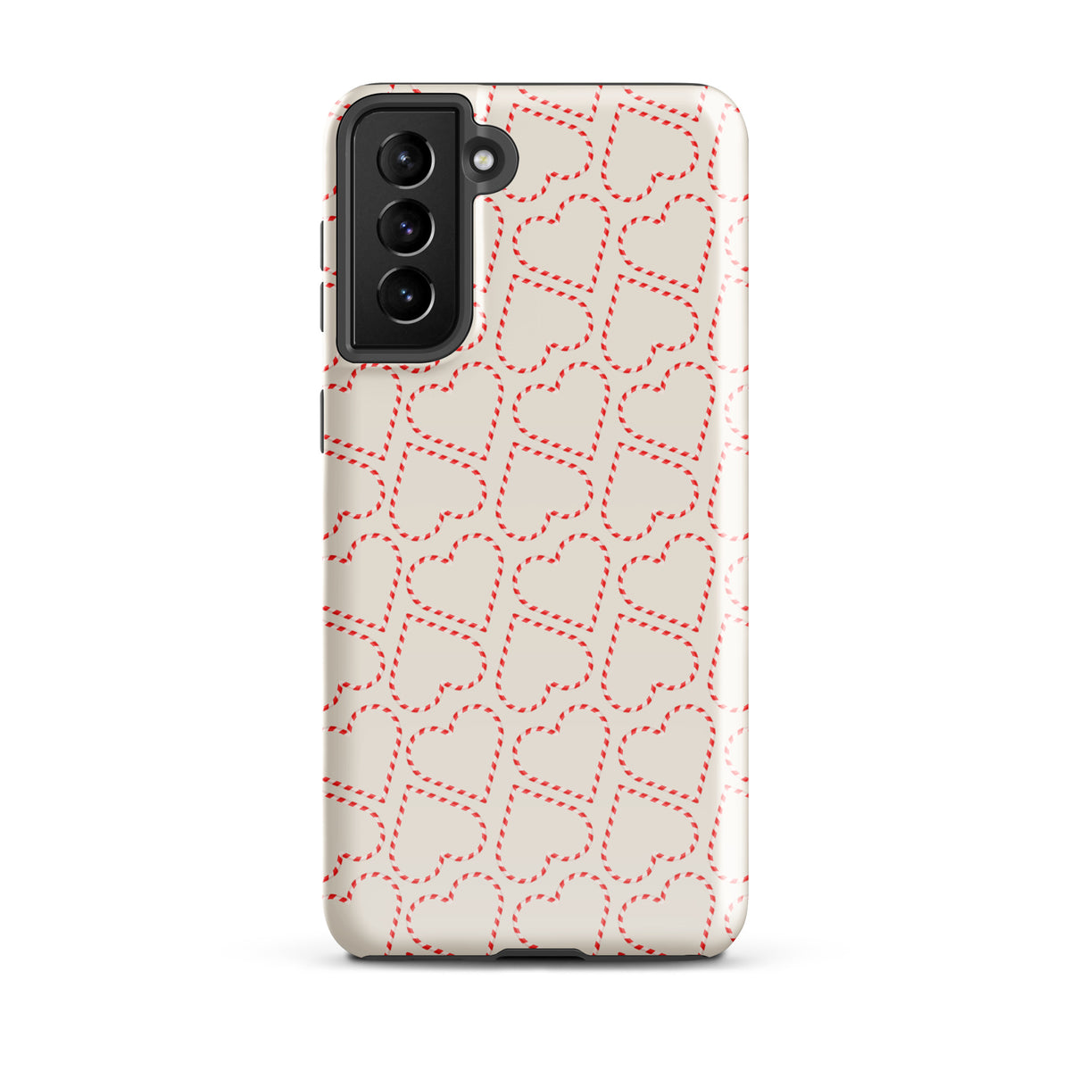 Phone Case for Samsung Galaxy with holiday candy cane heart pattern in red and white, perfect for festive winter celebrations.
