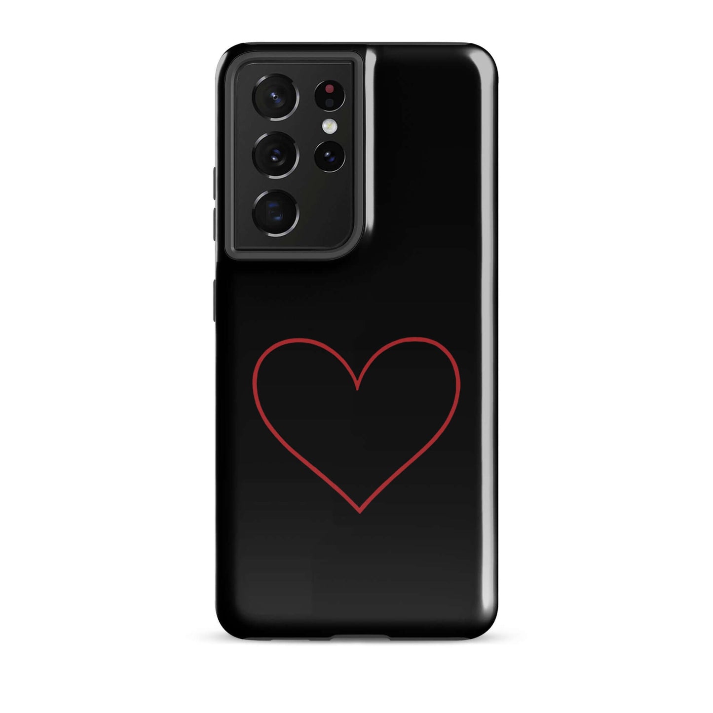 Phone Case for Samsung Galaxy featuring a minimalist crimson heart design on a sleek black background.