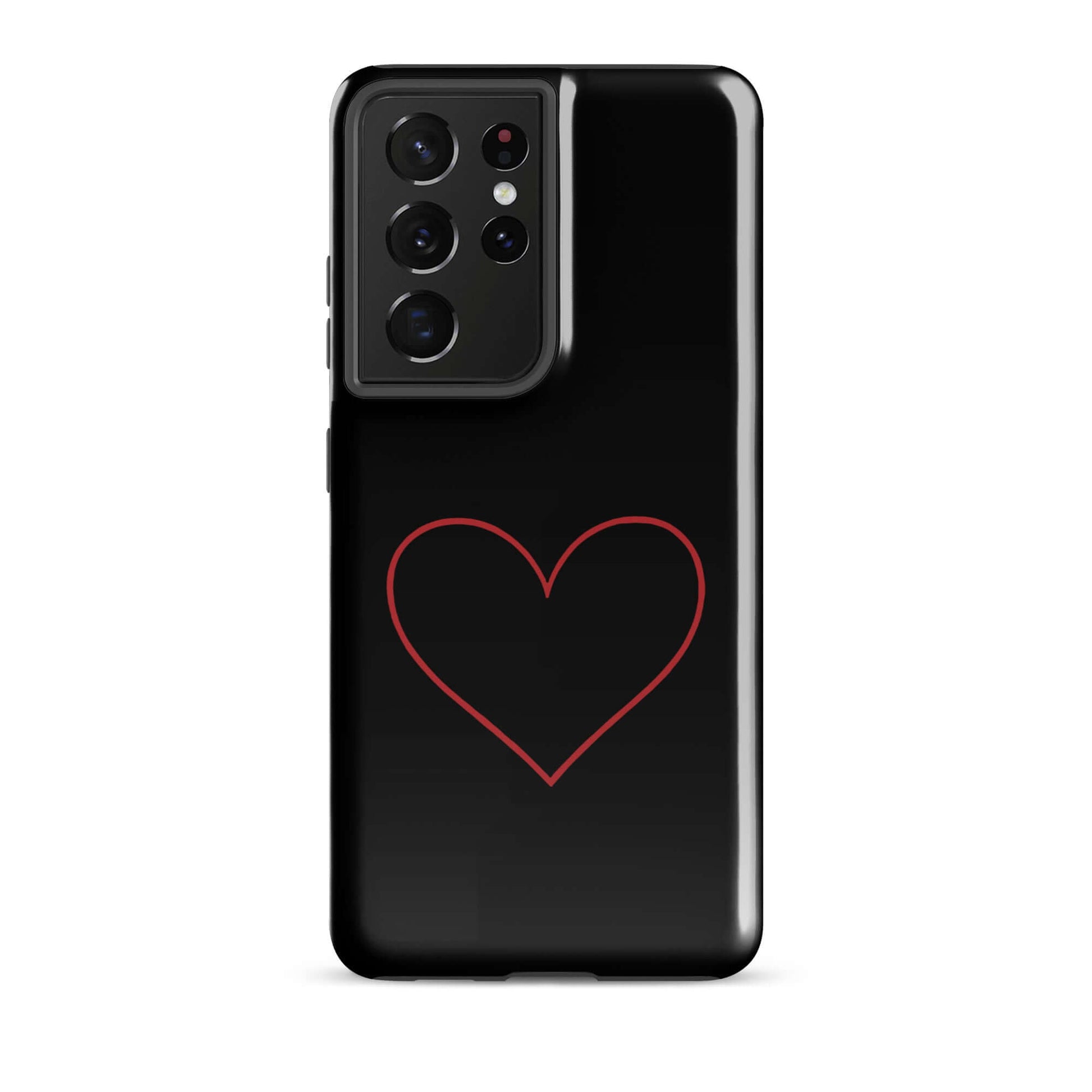 Phone Case for Samsung Galaxy featuring a minimalist crimson heart design on a sleek black background.