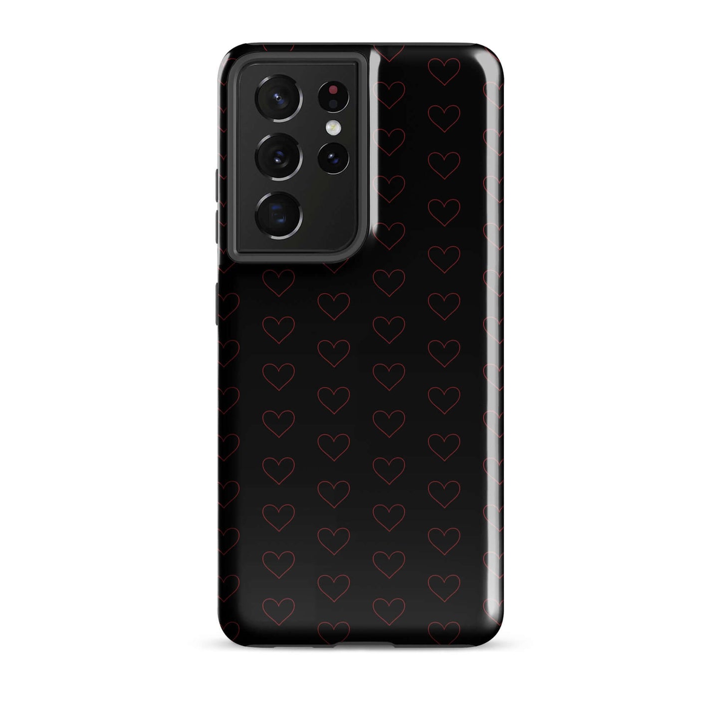 Phone Case for Samsung Galaxy featuring a luxe crimson heart pattern on a black background.