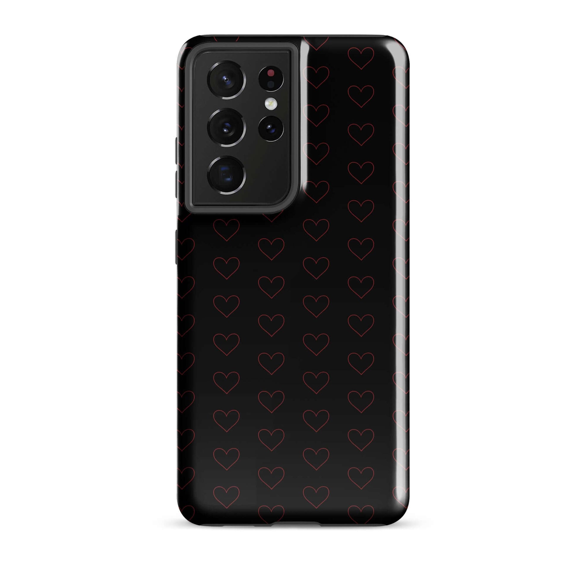 Phone Case for Samsung Galaxy featuring a luxe crimson heart pattern on a black background.