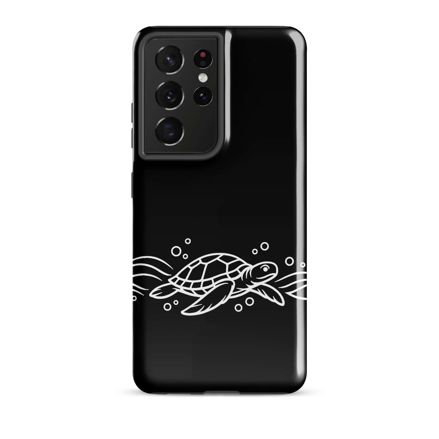 Phone Case for Samsung Galaxy featuring a minimalist sea turtle design over waves and bubbles.