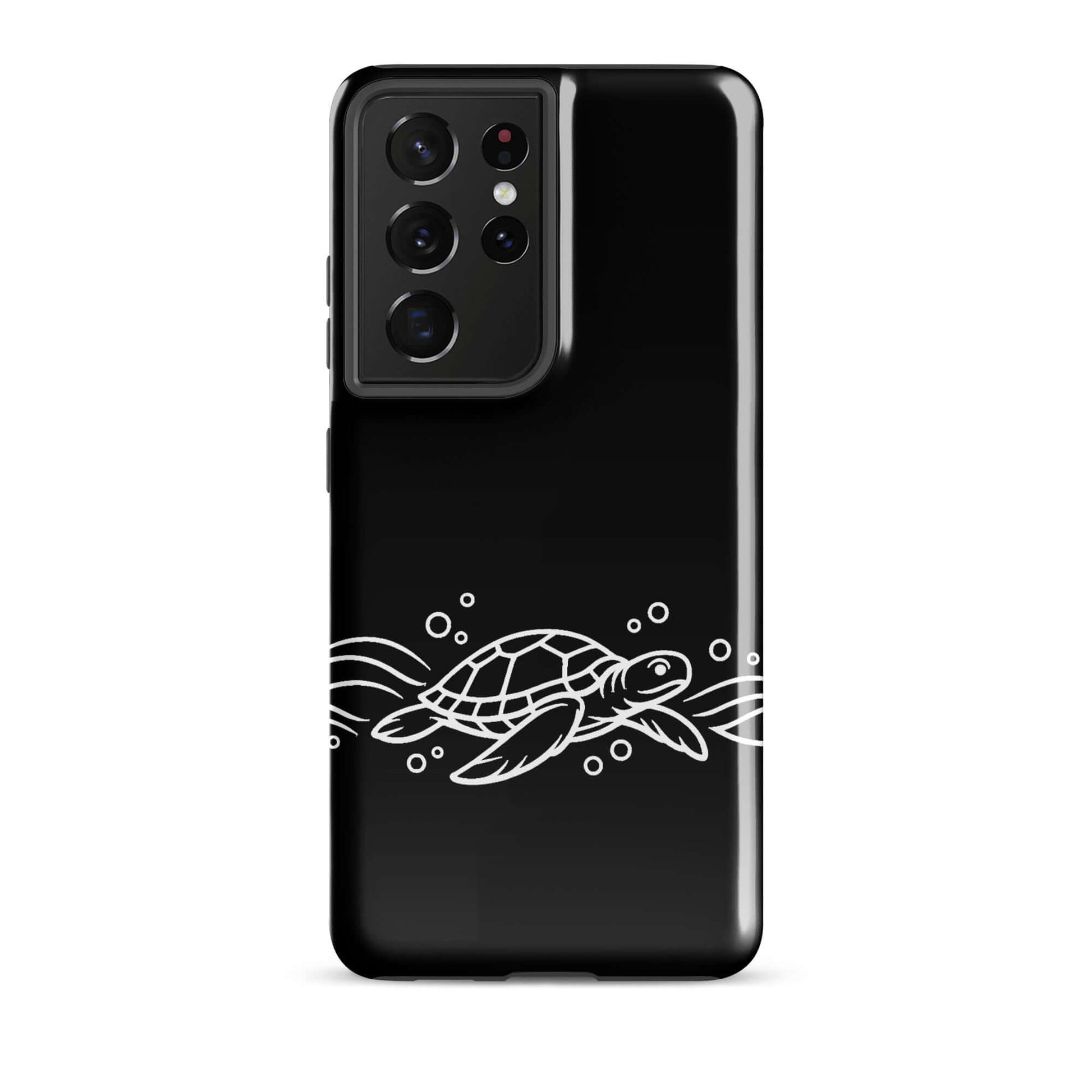 Phone Case for Samsung Galaxy featuring a minimalist sea turtle design over waves and bubbles.