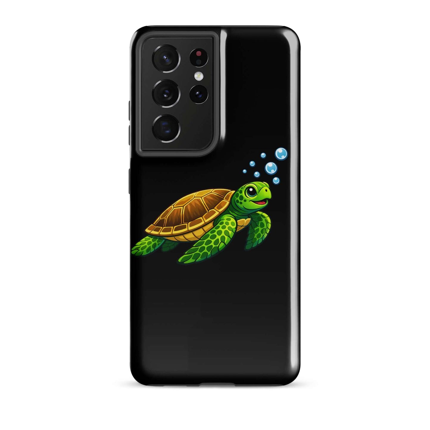 Phone Case for Samsung Galaxy featuring vibrant sea turtle artwork and bubbles.