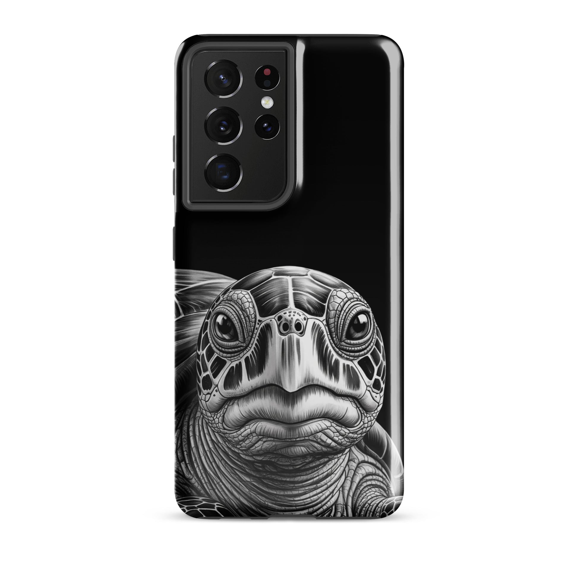 Phone Case for Samsung Galaxy with ancient sea turtle design, featuring a detailed black-and-white pencil sketch on the cover.