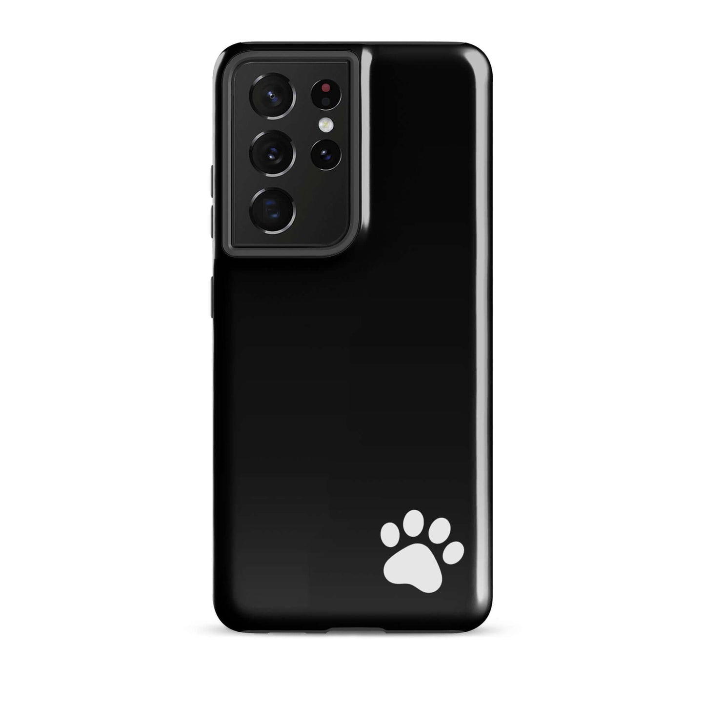 Phone Case for Samsung Galaxy with black paw-print design, minimalist tough case offering sleek protection and style.