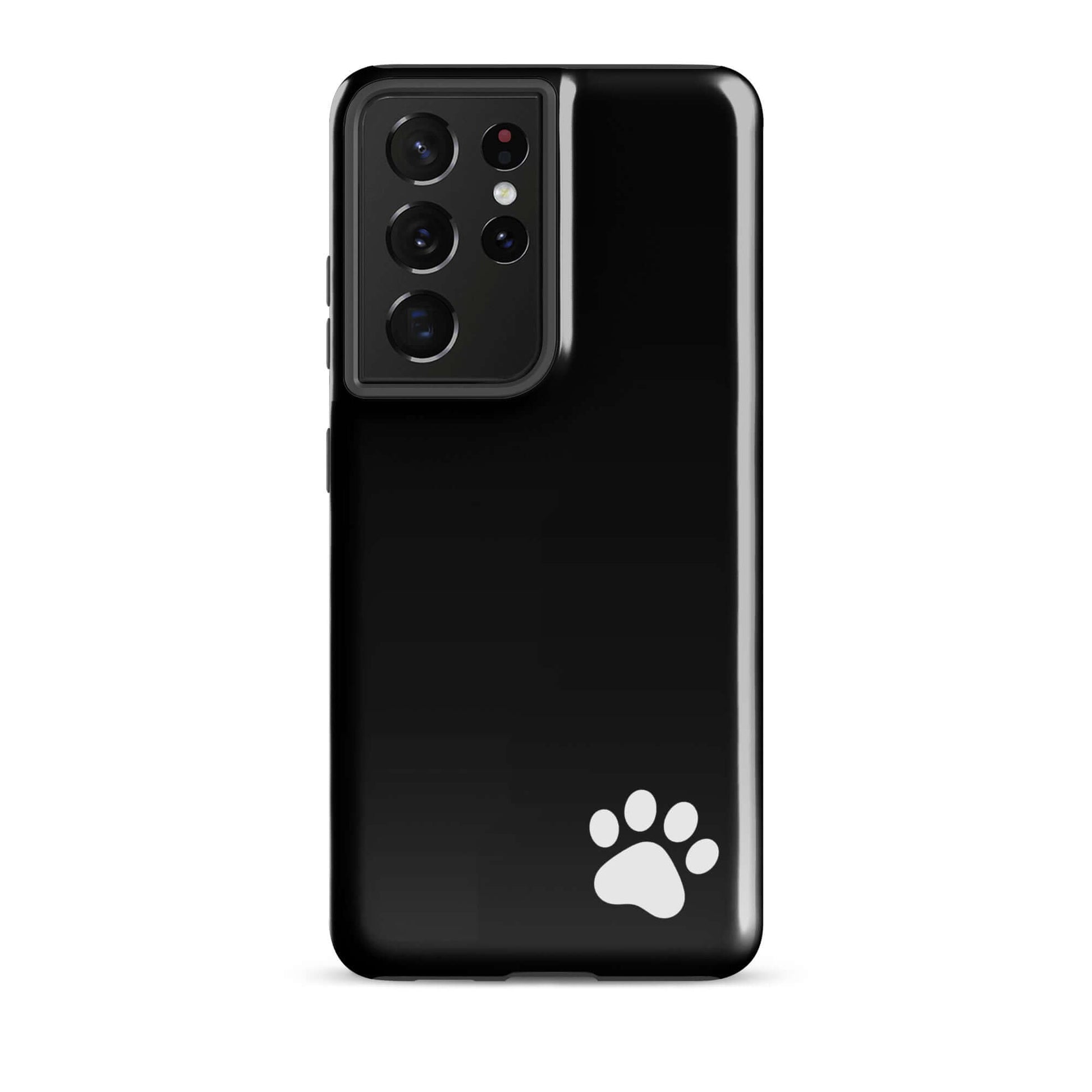Phone Case for Samsung Galaxy with black paw-print design, minimalist tough case offering sleek protection and style.