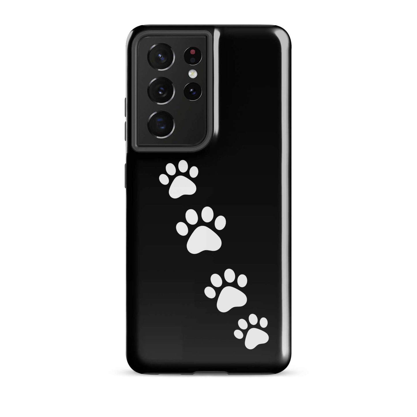 Phone case with white paw prints for Samsung Galaxy, perfect for playful pet lovers seeking a modern, sleek design.