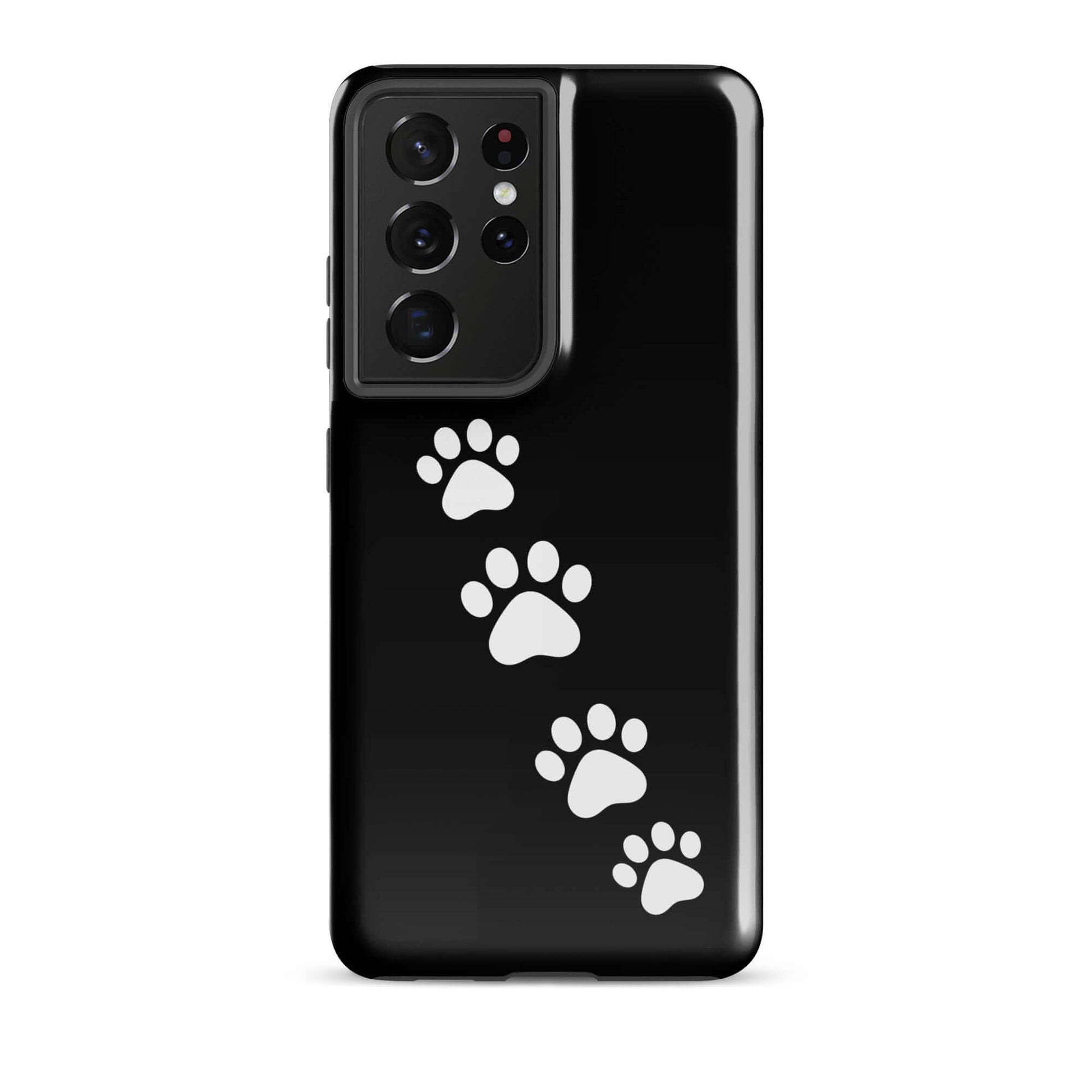 Phone case with white paw prints for Samsung Galaxy, perfect for playful pet lovers seeking a modern, sleek design.