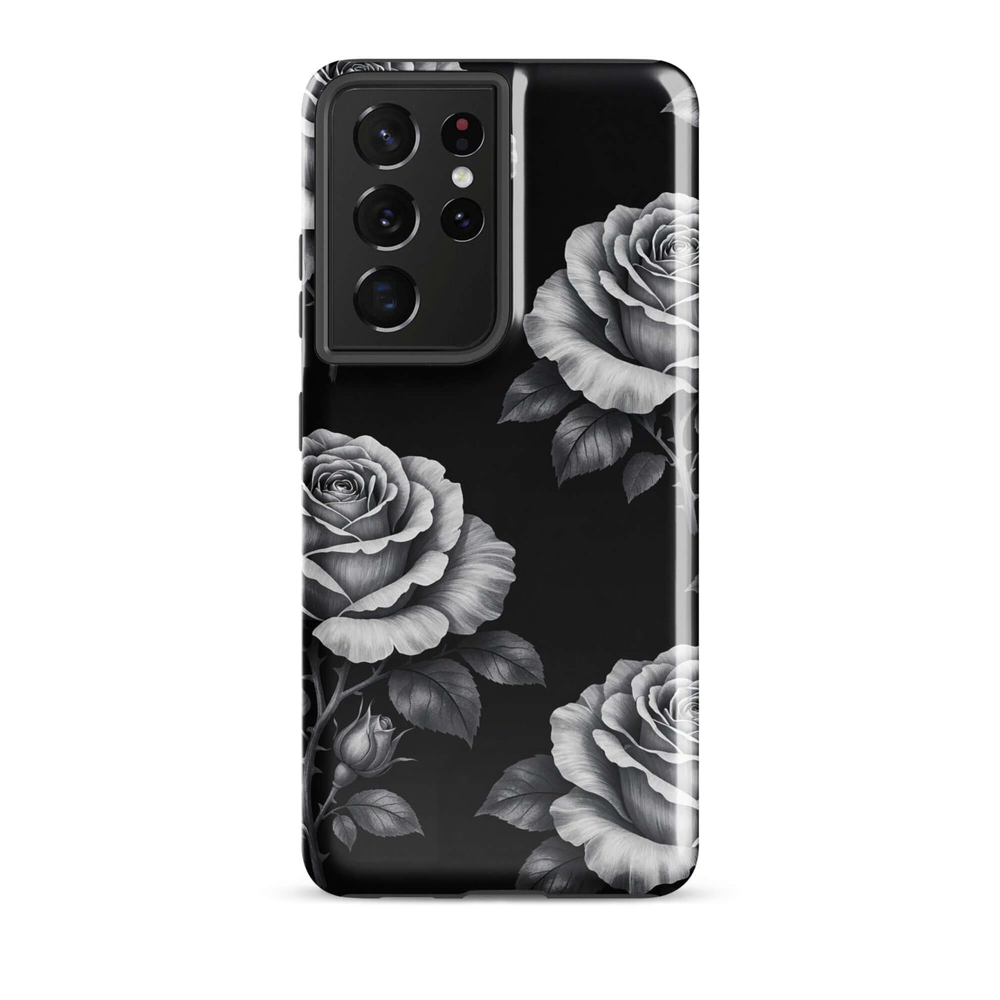 Phone Case for Samsung Galaxy with rose garden design and black background