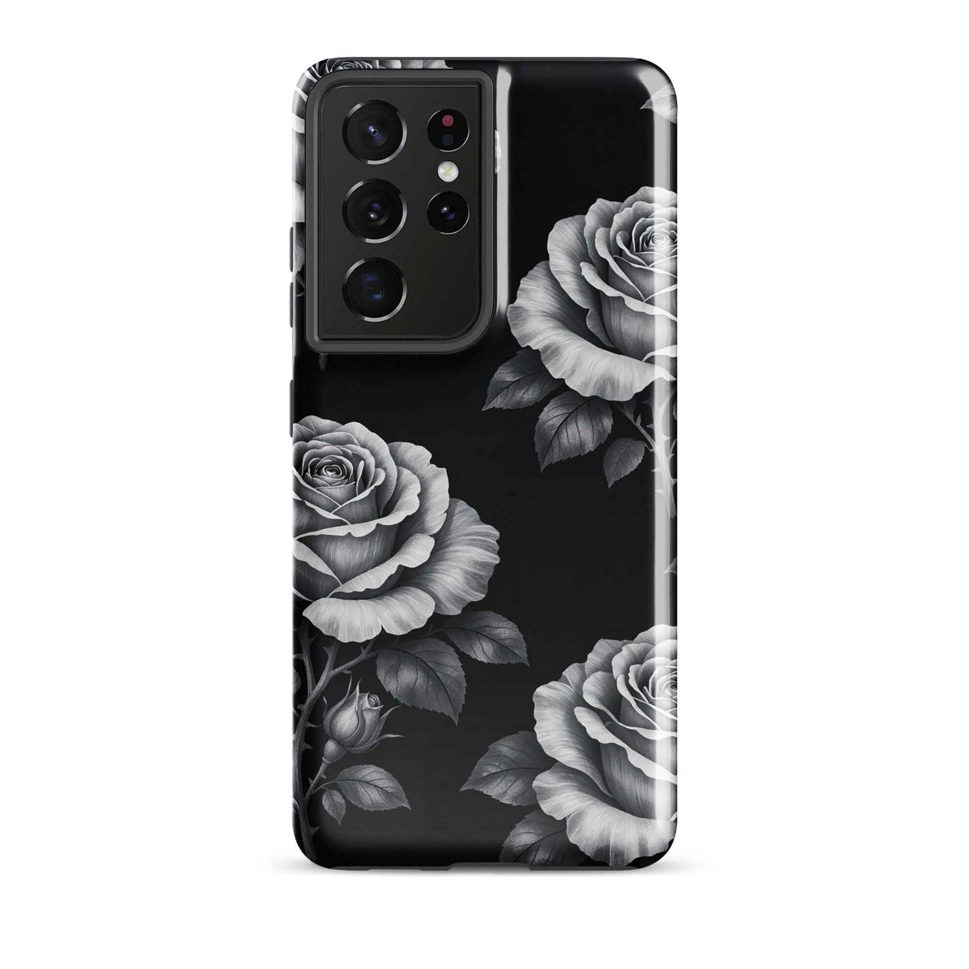 Phone Case for Samsung Galaxy with rose garden design and black background