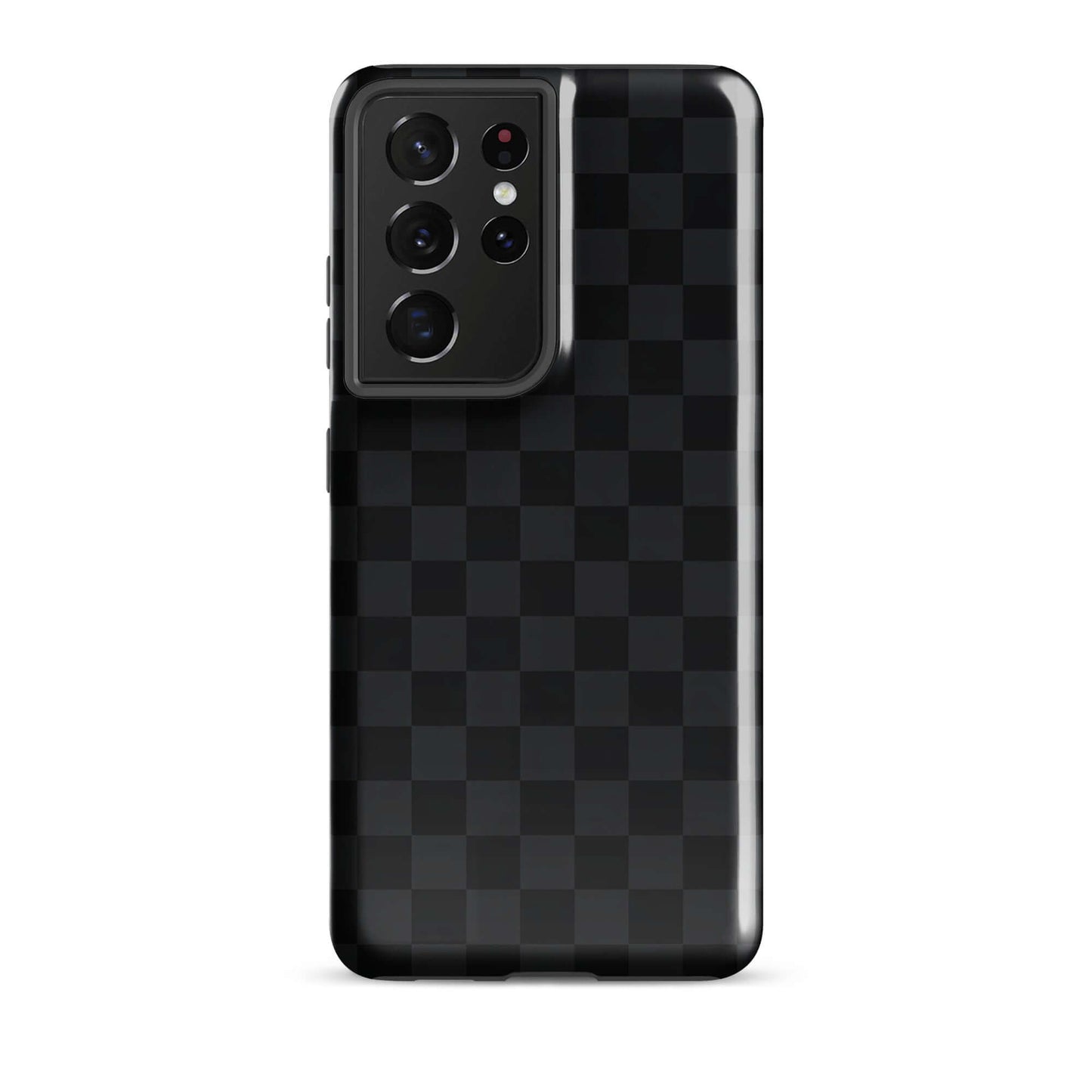 Phone Case with black and charcoal checkered design for Samsung Galaxy, sleek and modern protection.