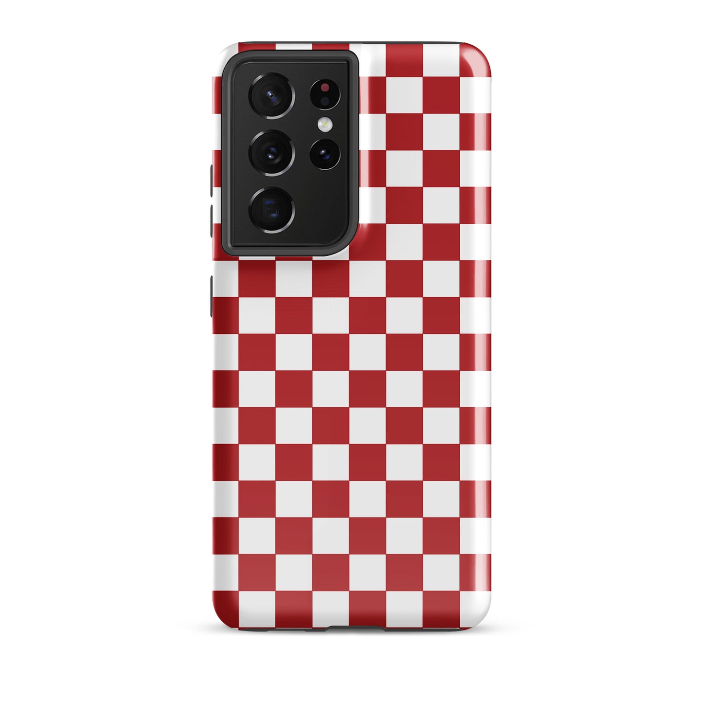 Crimson red checkered Phone Case for Samsung Galaxy, bold and stylish design for fashion-forward phone protection.