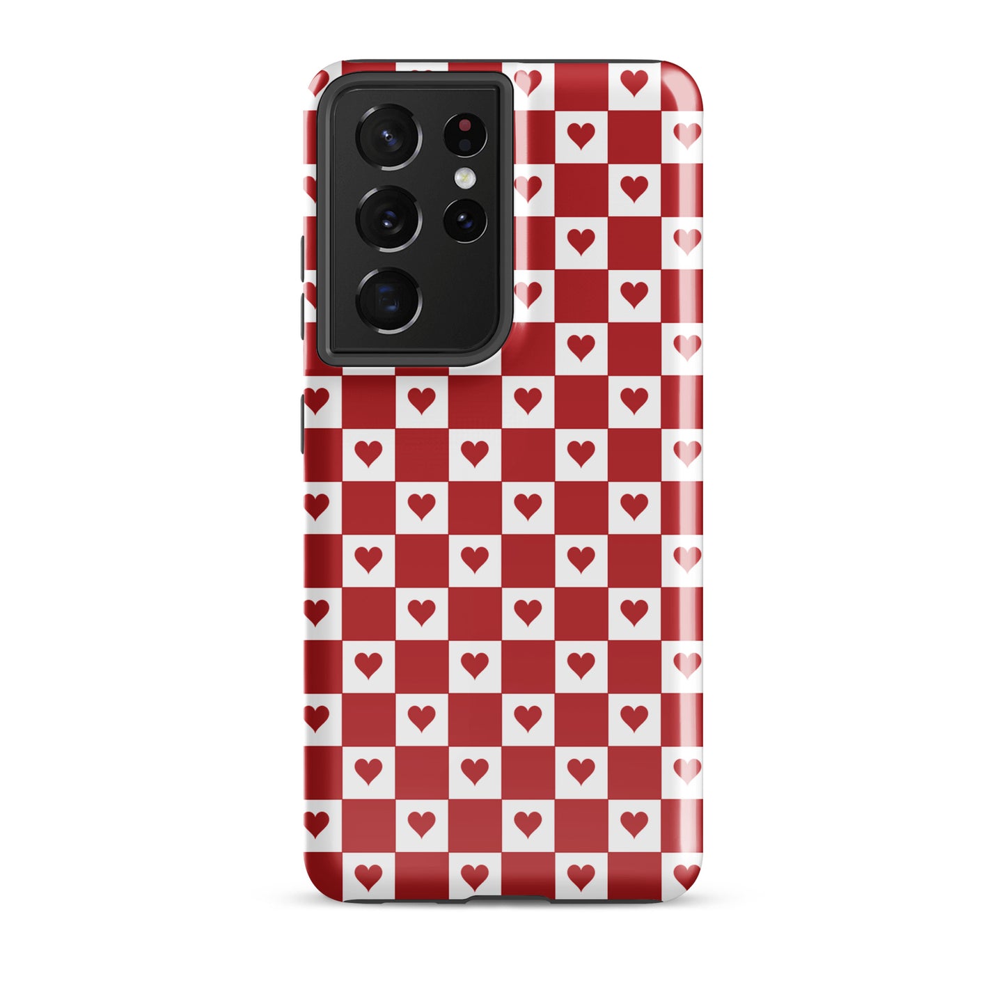 Phone Case for Samsung Galaxy with cute red heart checkered design