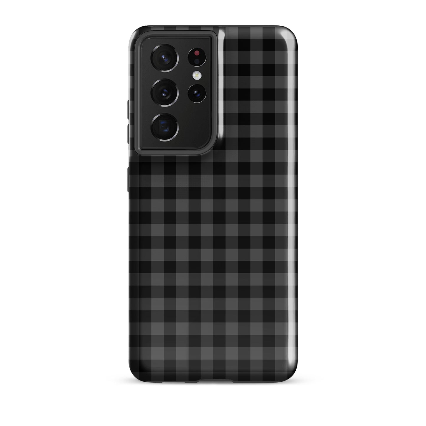 Phone Case for Samsung Galaxy with black charcoal gingham pattern, offering style and protection.