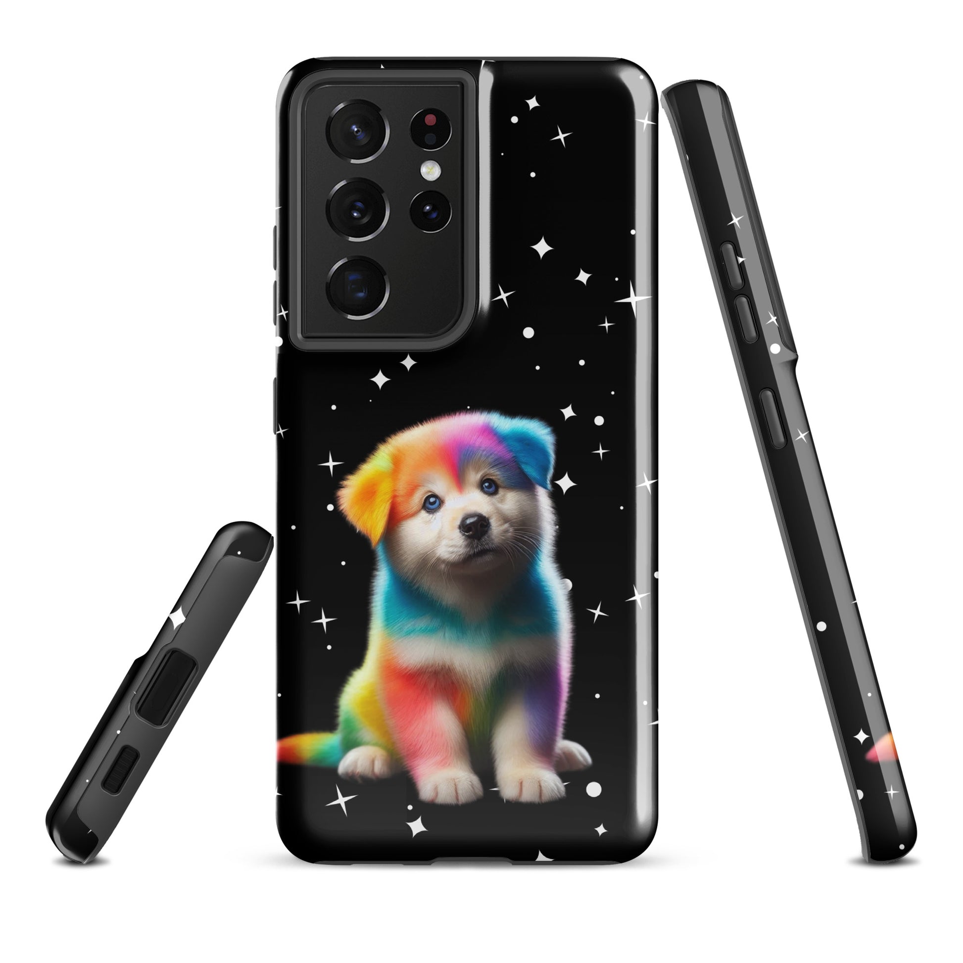 Phone Case for Samsung Galaxy with rainbow puppy and starry night design