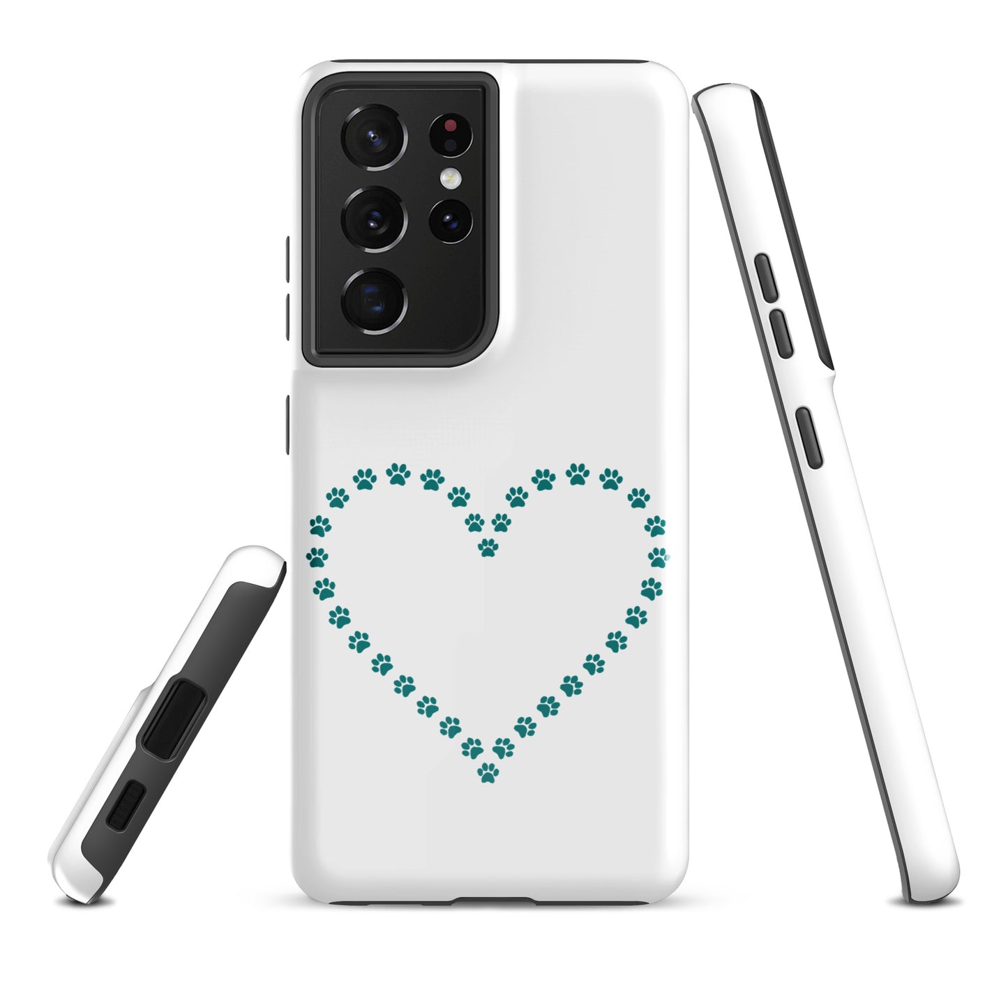 Phone Case for Samsung Galaxy with paw print heart design for cat and dog lovers, offering durability and style for pet owners.