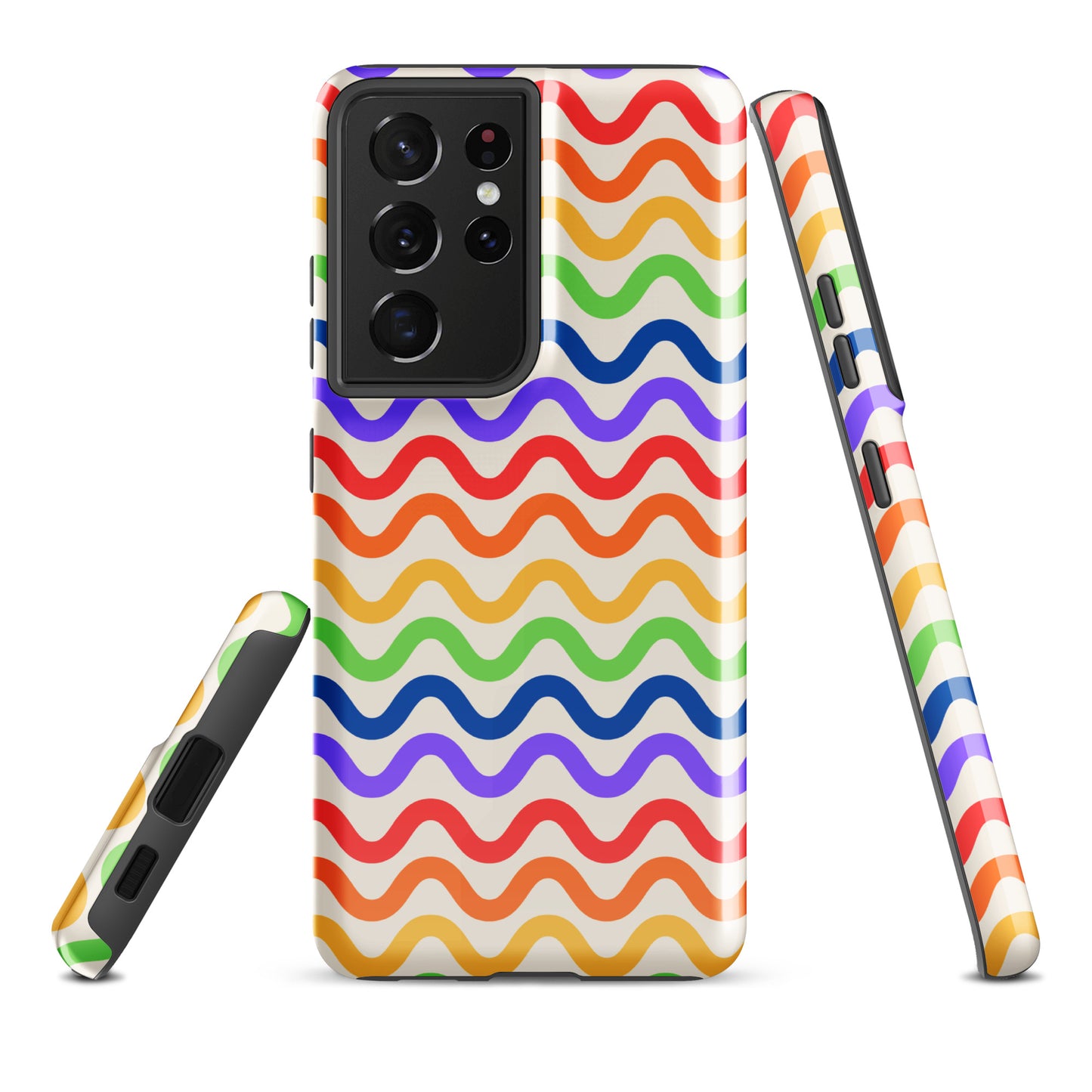 Phone Case for Samsung Galaxy with wavy rainbow pattern showcasing vibrant colors and stylish design providing cheerful protection.