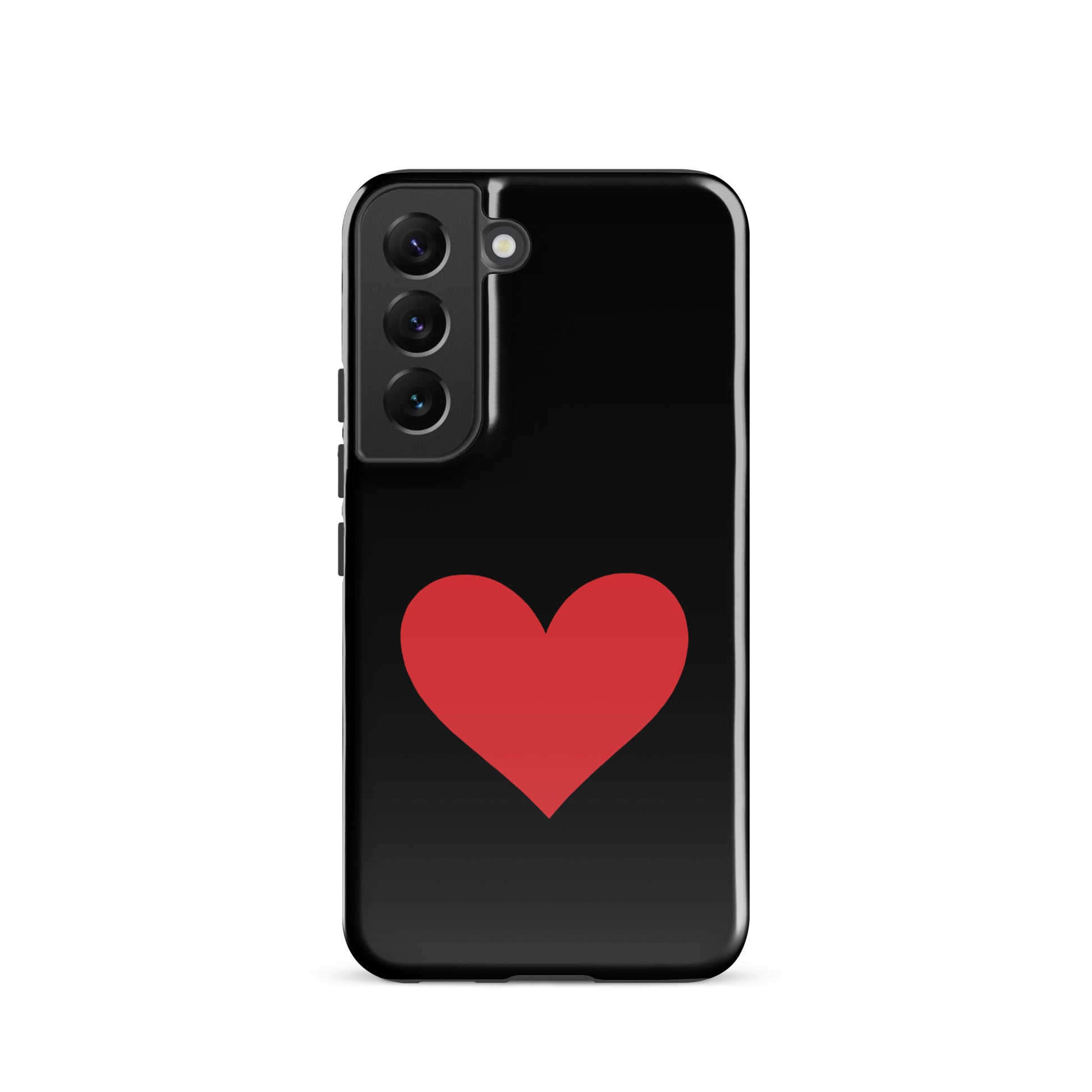 Phone Case for Samsung Galaxy with a bold red heart design on a sleek black background.