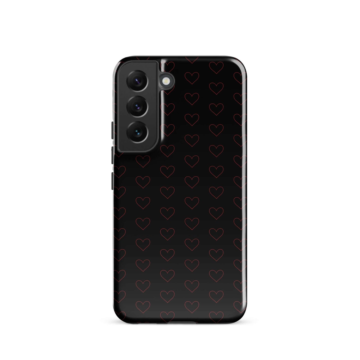 Phone Case for Samsung Galaxy featuring a stylish crimson heart pattern on a sleek black background.