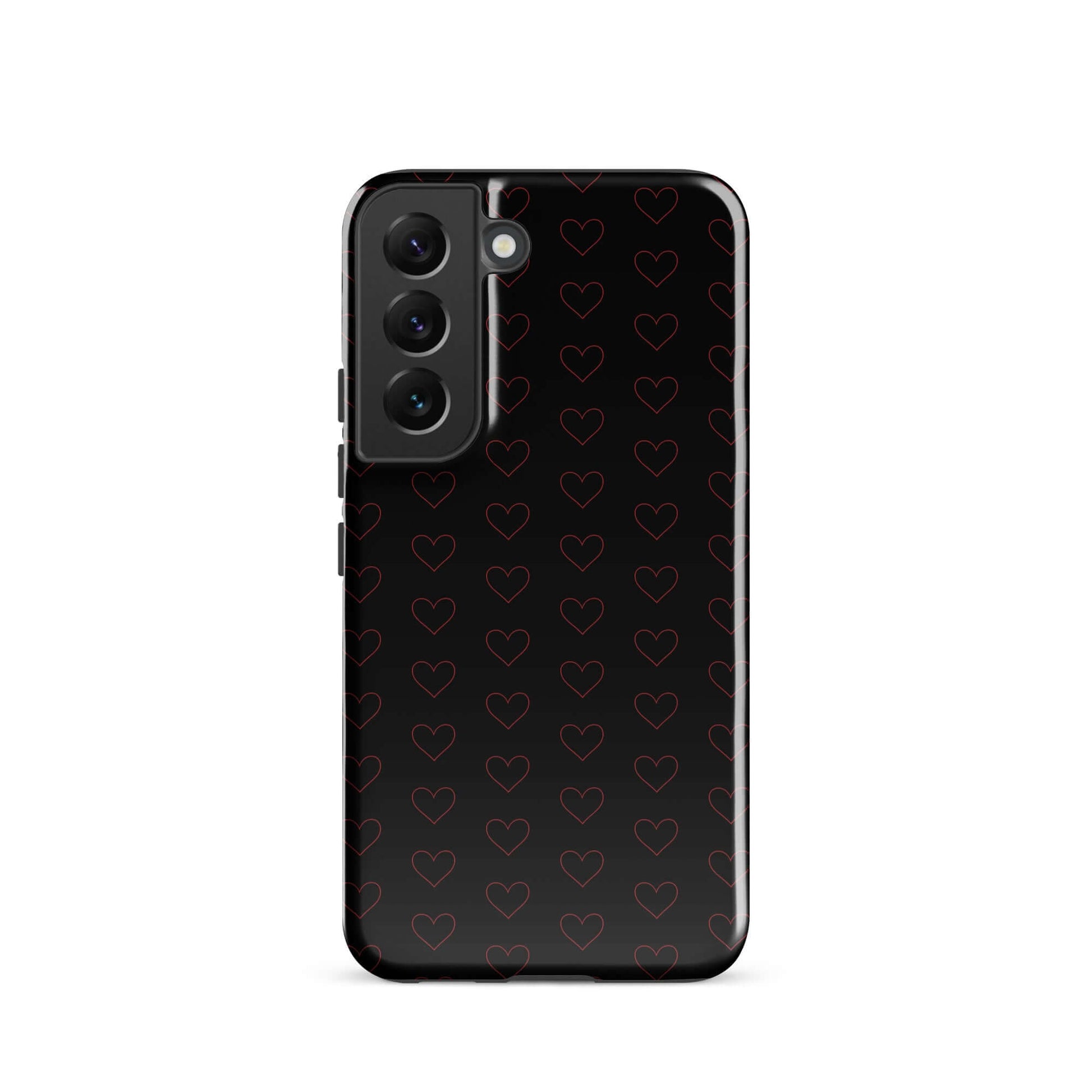 Phone Case for Samsung Galaxy featuring a stylish crimson heart pattern on a sleek black background.