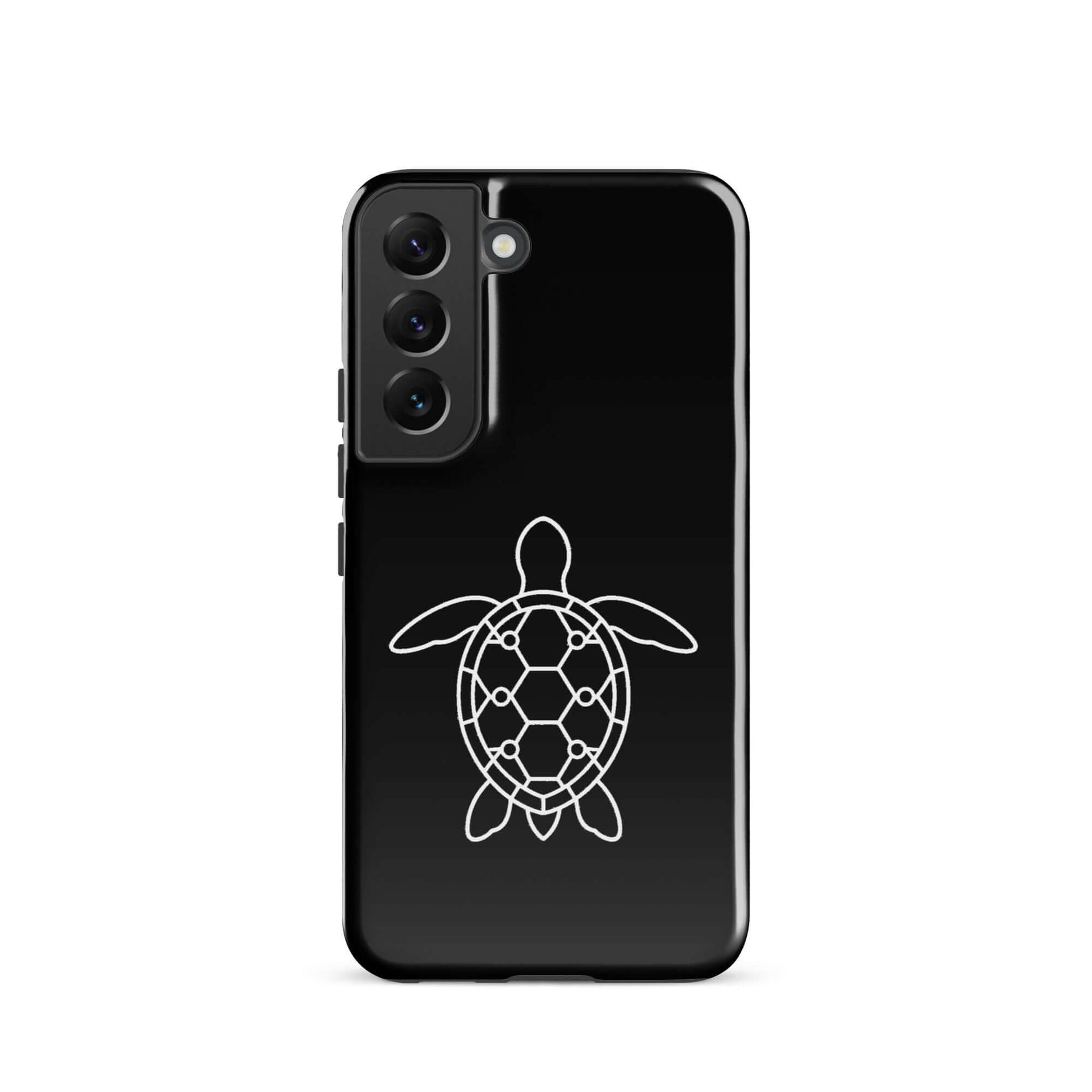 Phone case for Samsung Galaxy featuring minimalist sea turtle silhouette and geometric pattern.
