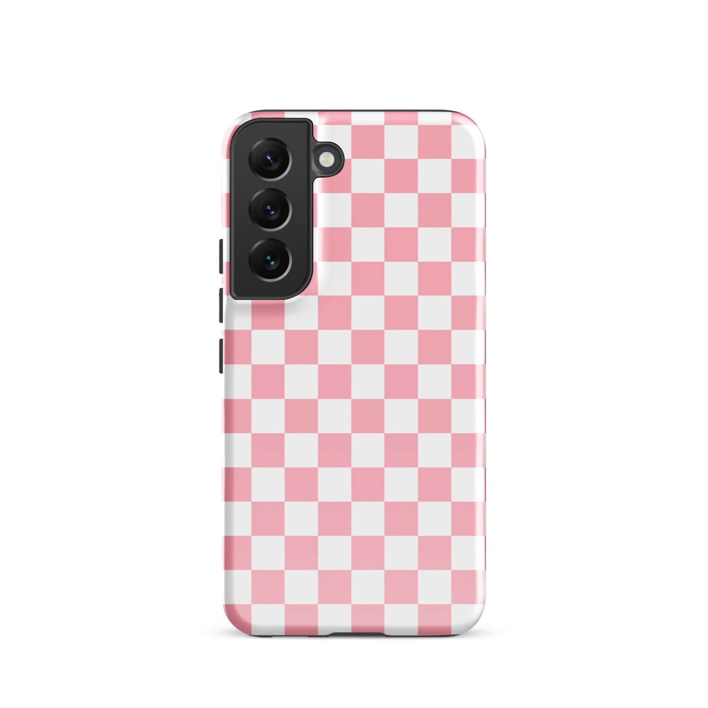 Phone Case for Samsung Galaxy with pink and white checkered pattern, playful and stylish design.
