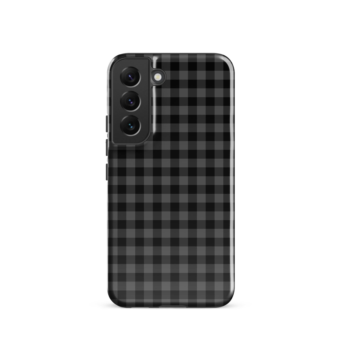 Phone Case for Samsung Galaxy with black-and-charcoal gingham pattern, stylish design offering luxury protection.