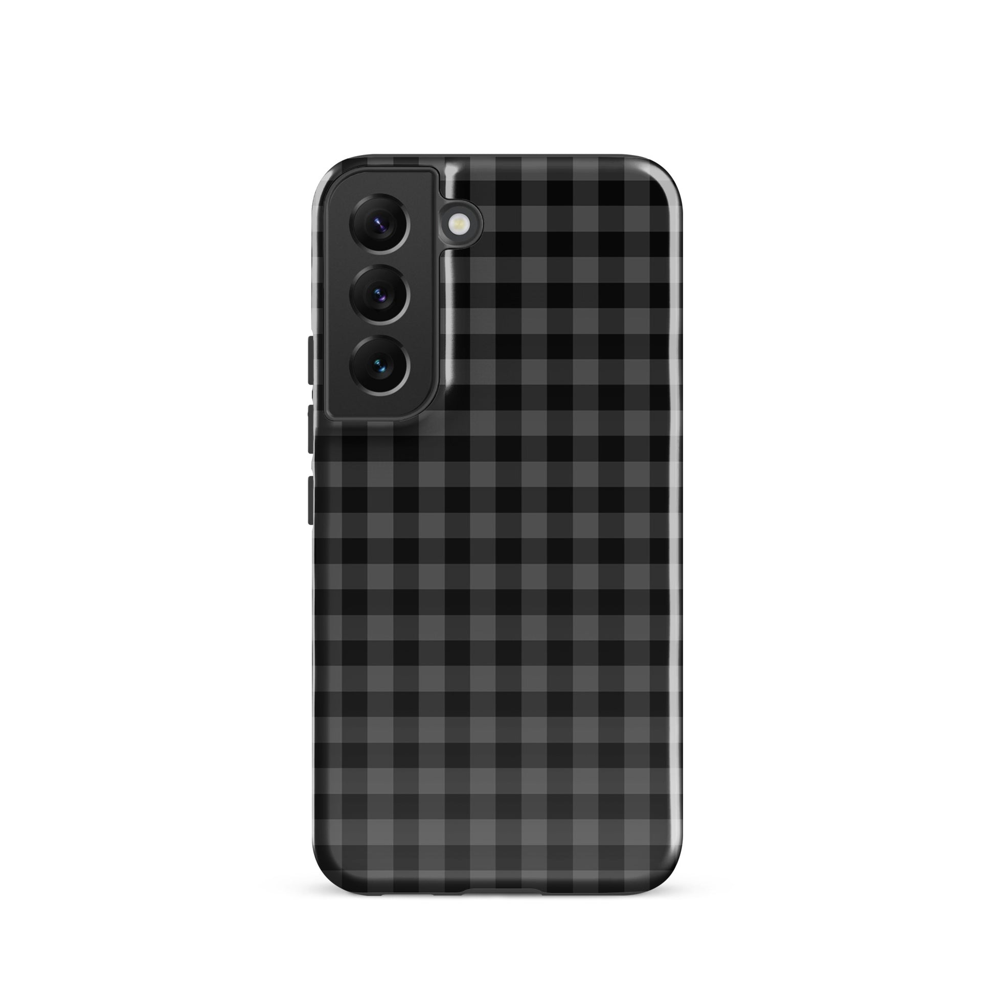 Phone Case for Samsung Galaxy with black-and-charcoal gingham pattern, stylish design offering luxury protection.