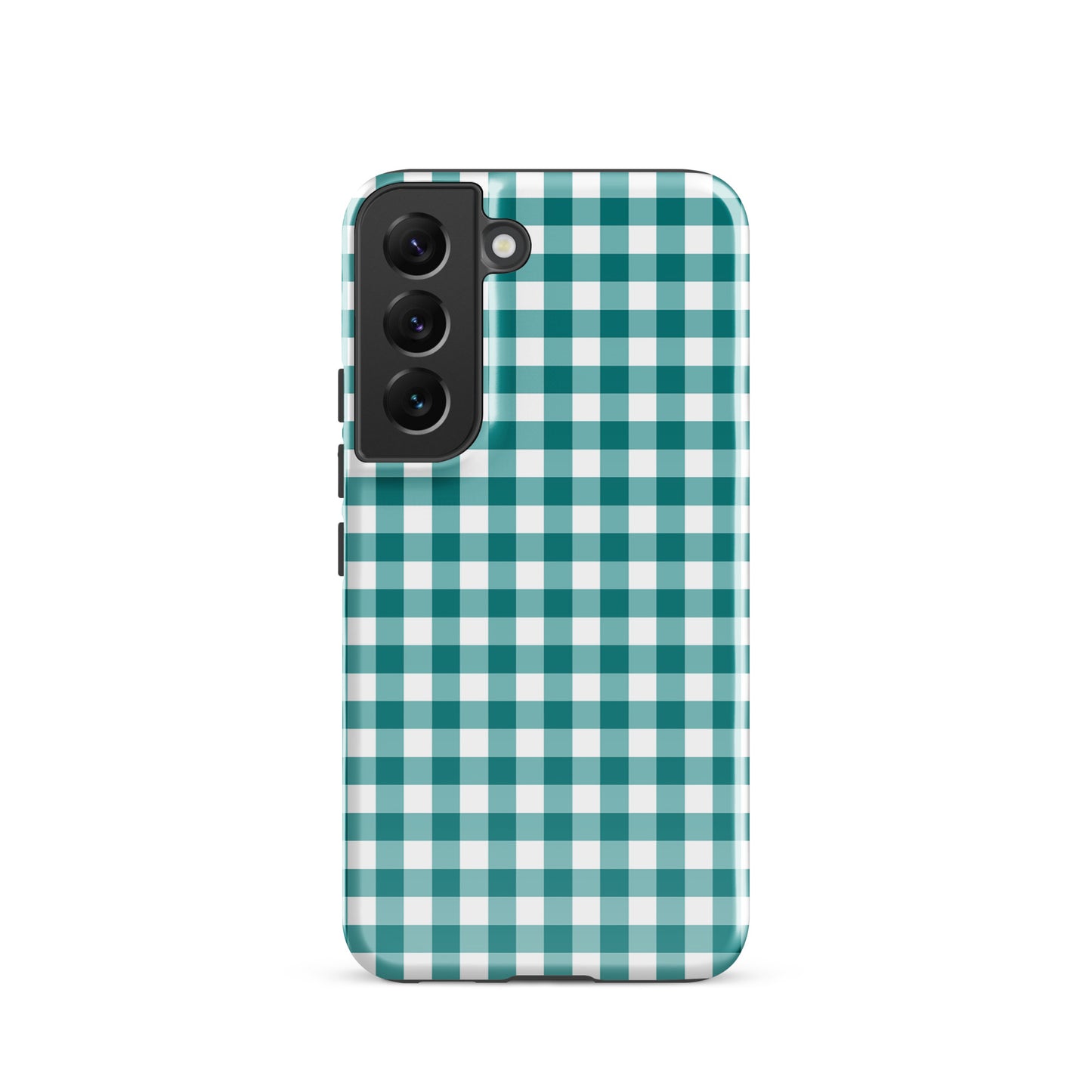 Phone Case with teal and white gingham pattern for Samsung Galaxy, stylish and durable accessory for protection