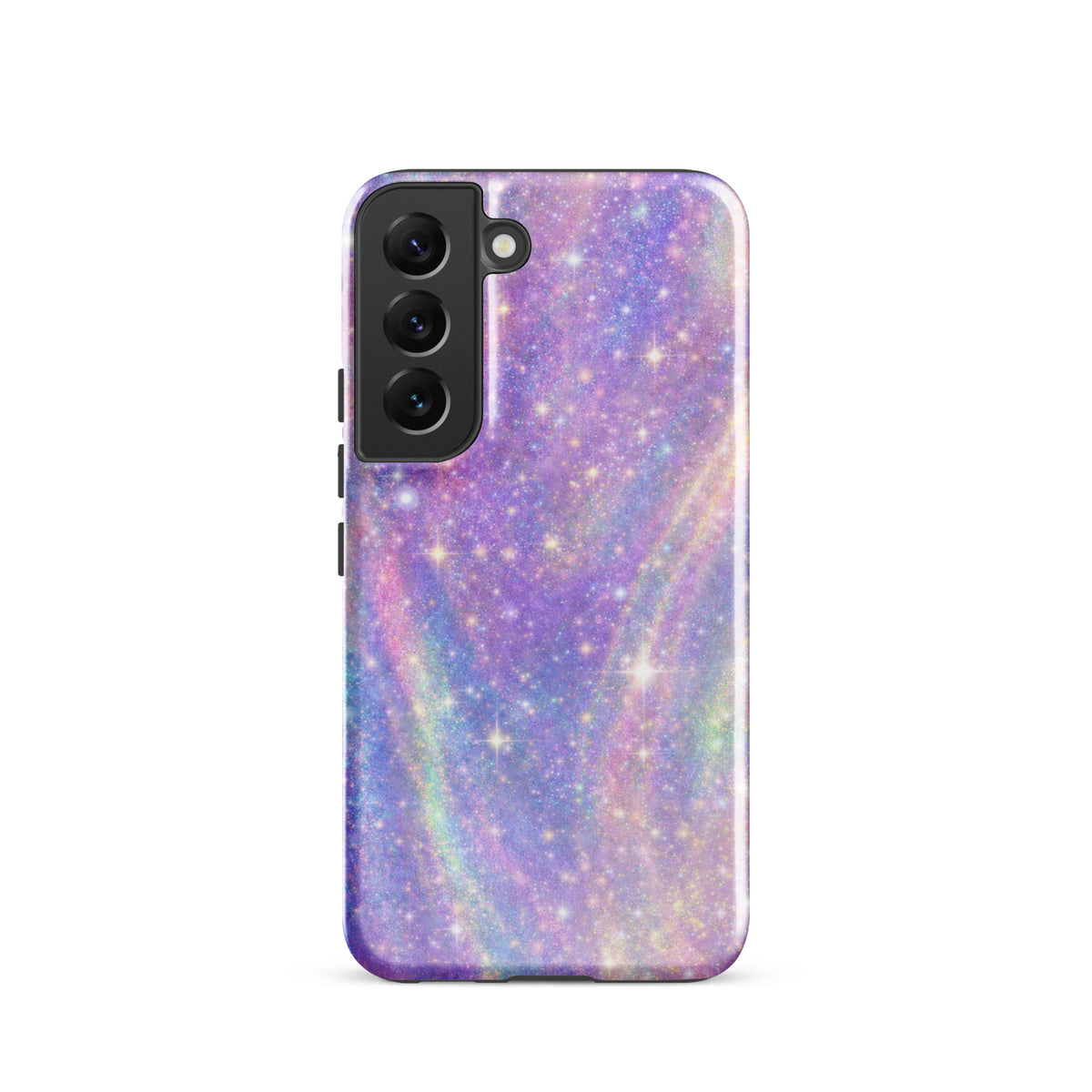 Phone Case for Samsung Galaxy with cosmic pastel swirl design and sparkles, featuring purples, pinks, blues, and soft golden hues.