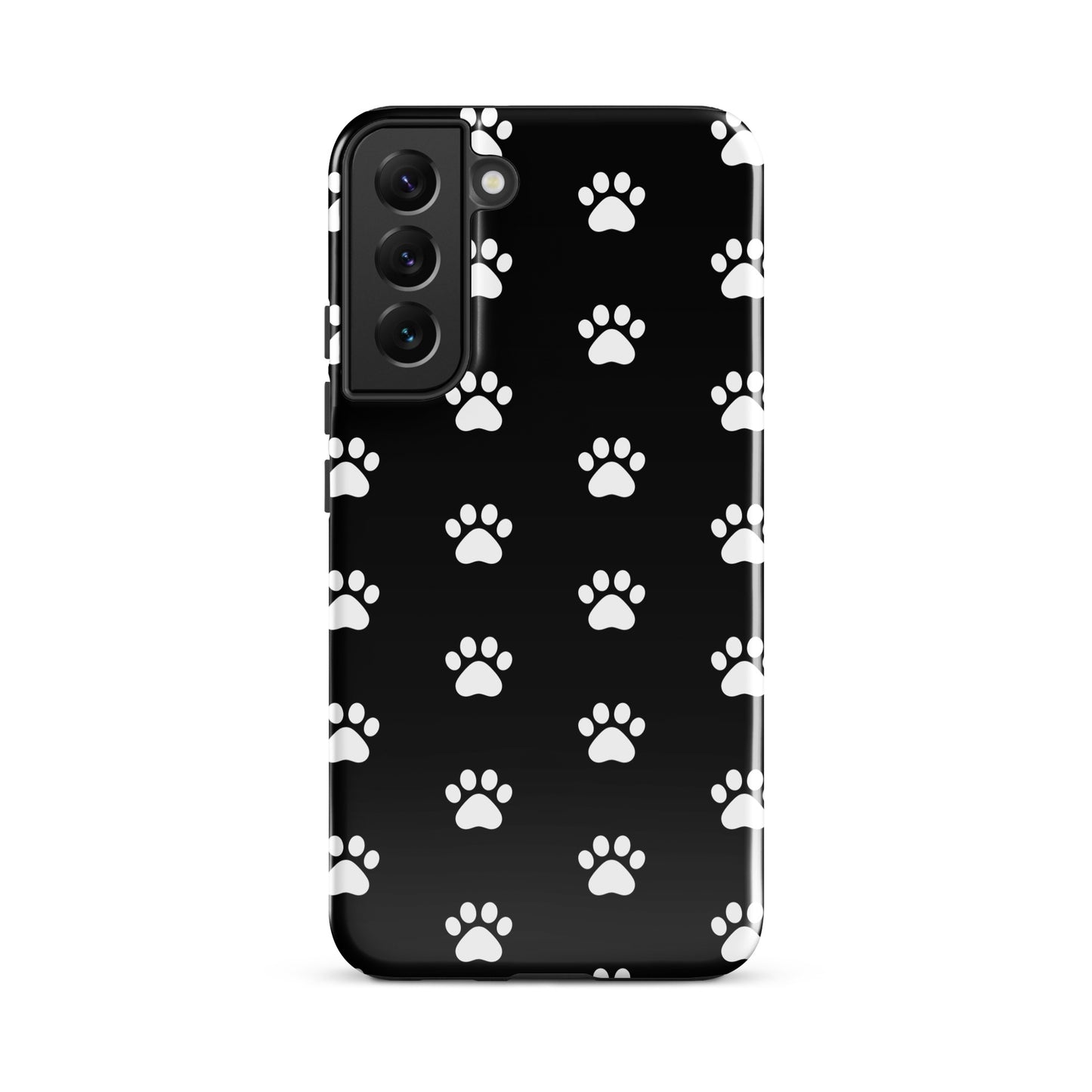Phone Case for Samsung Galaxy with stylish black and white paw print design for pet lovers.