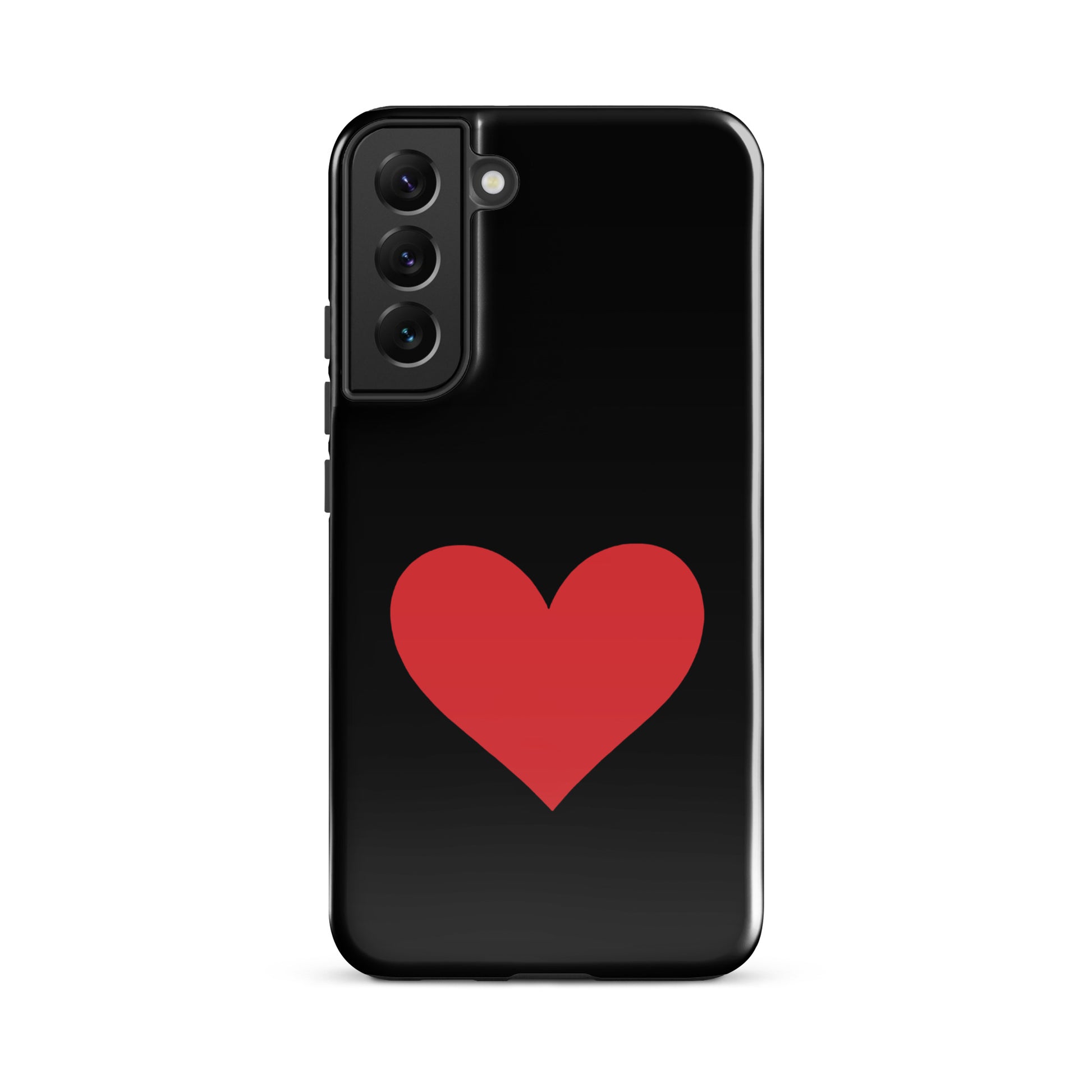 Phone Case for Samsung Galaxy featuring a bold red heart design on a black background.