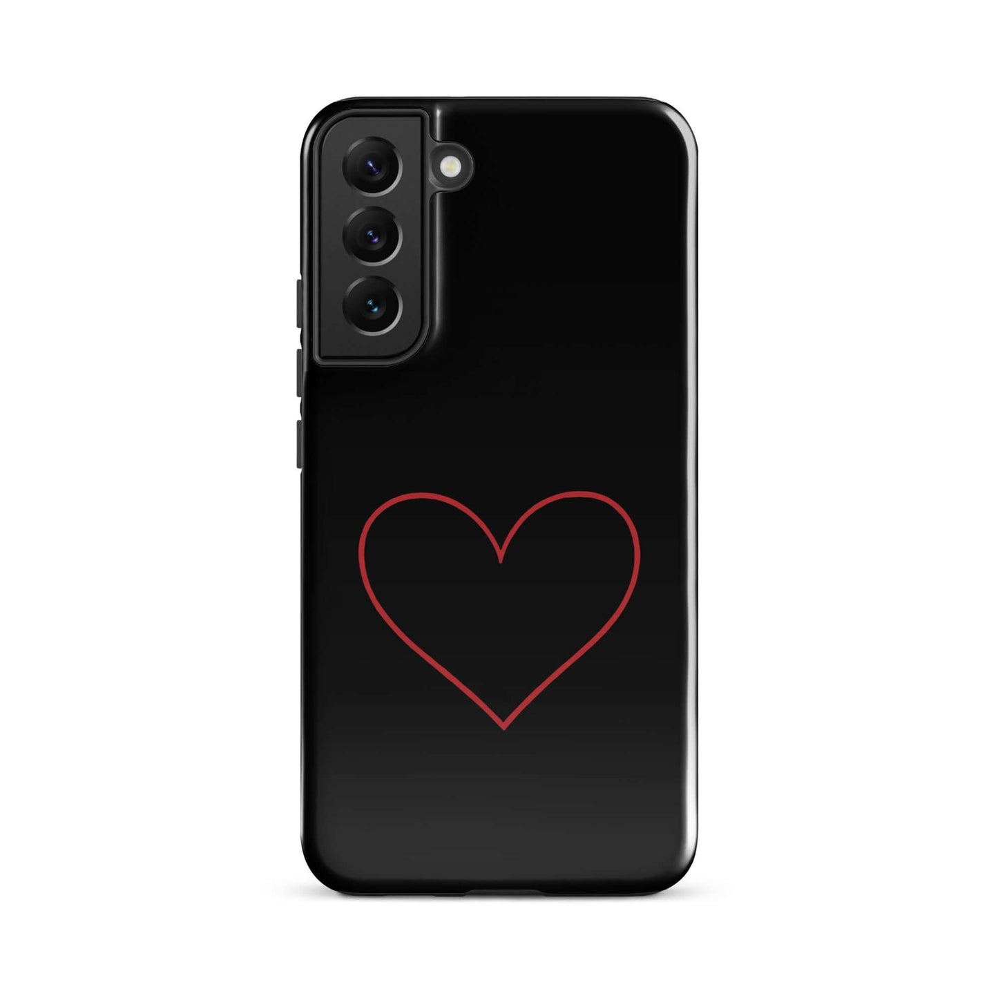 Phone Case for Samsung Galaxy featuring minimalist crimson heart design on a sleek black background.