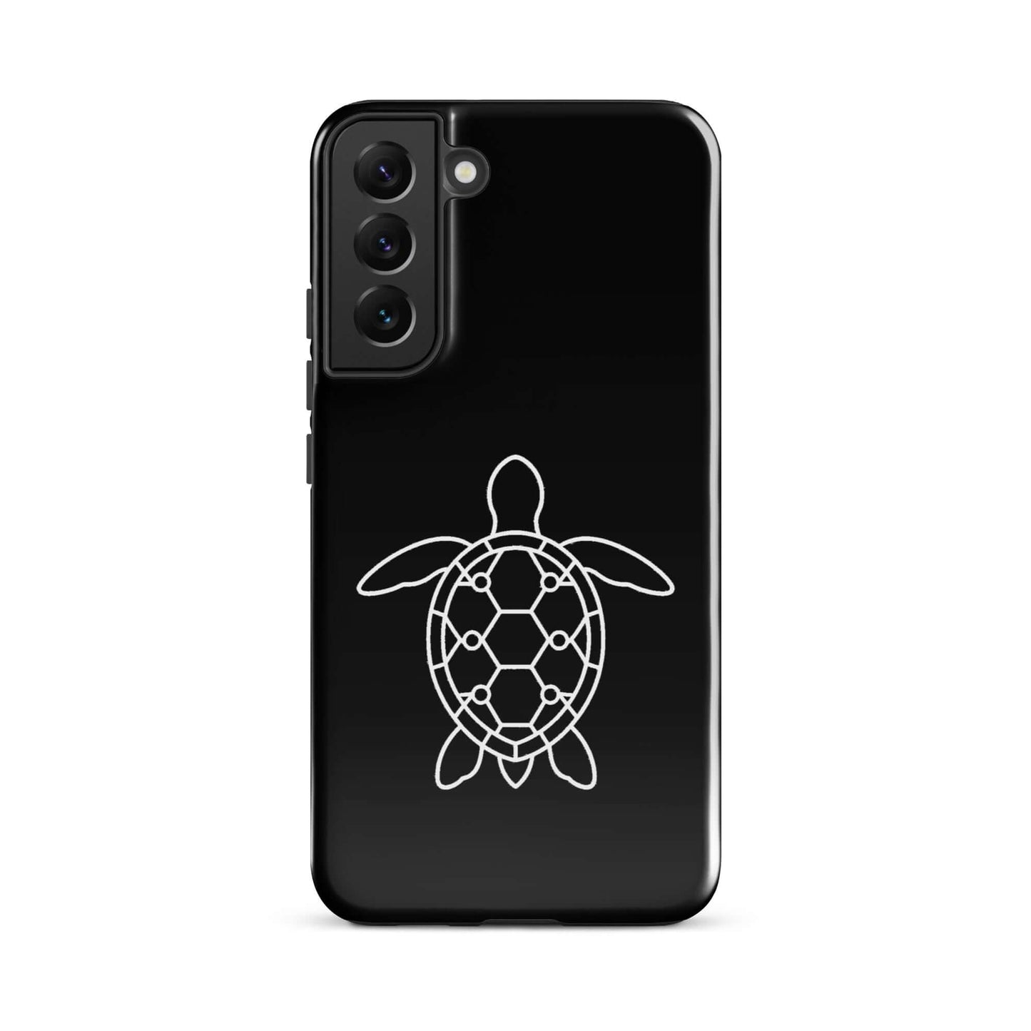 Phone case for Samsung Galaxy featuring a minimalist sea turtle silhouette with a geometric shell pattern.