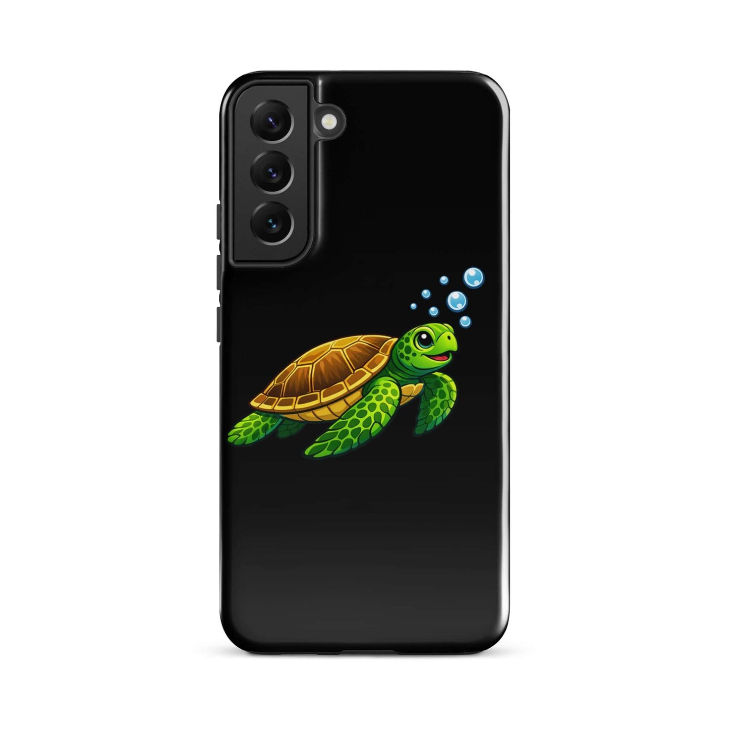 Phone Case featuring vibrant sea turtle artwork with bubbles, perfect for Samsung Galaxy.